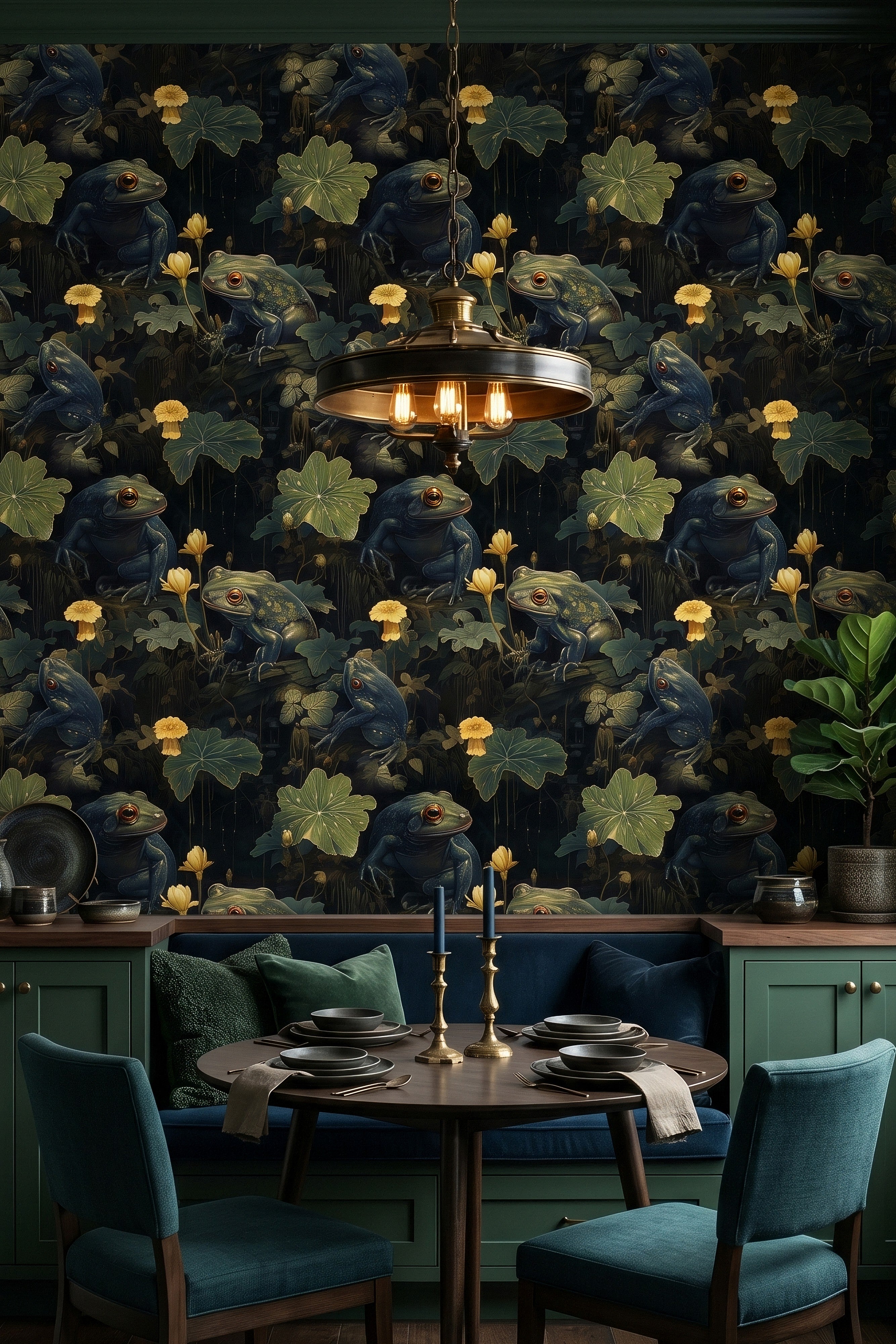 Pond Life wallpaper shown in a cozy nook