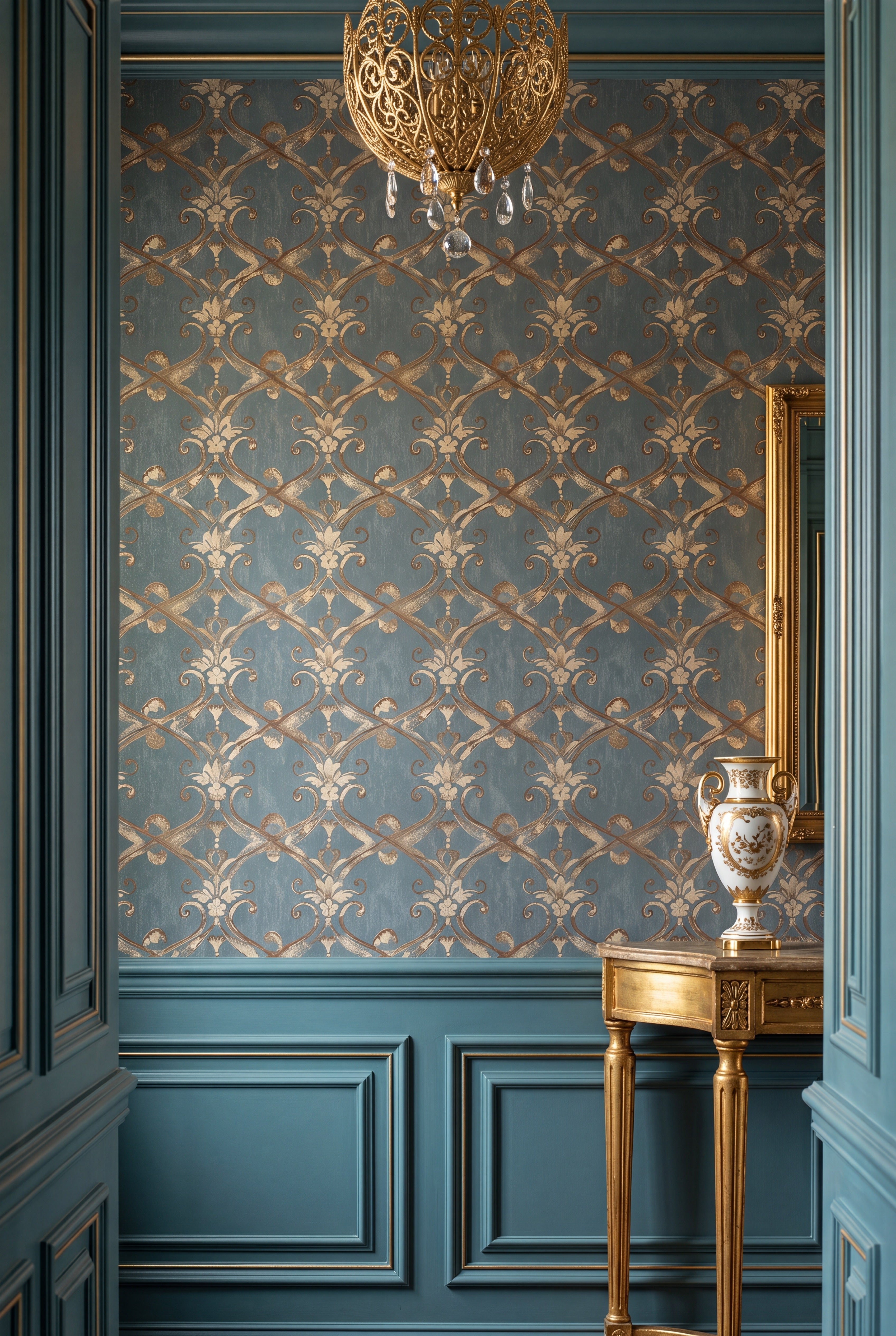 Grey Gables wallpaper shown in an entryway