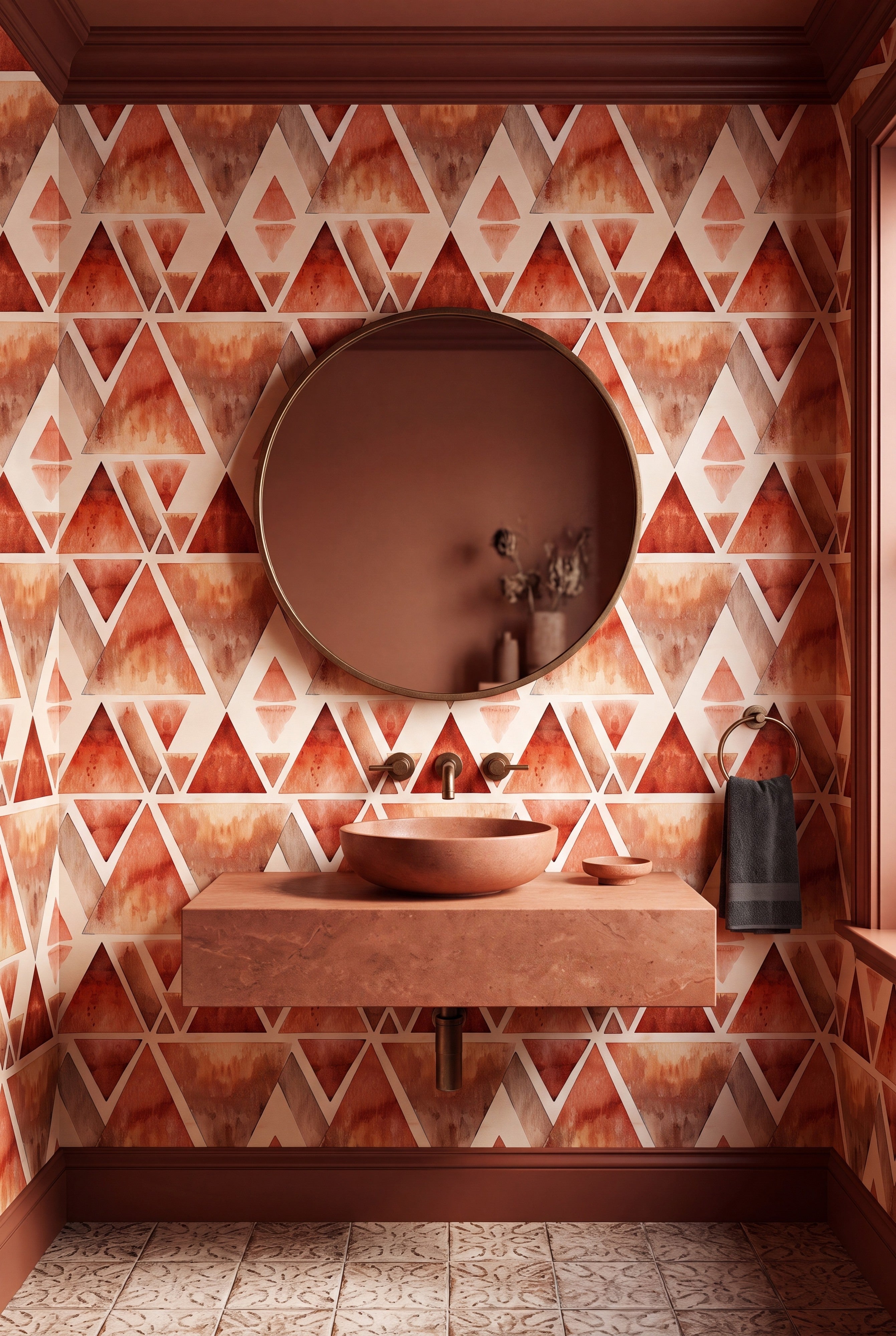 Santa Fe wallpaper shown in a powder room