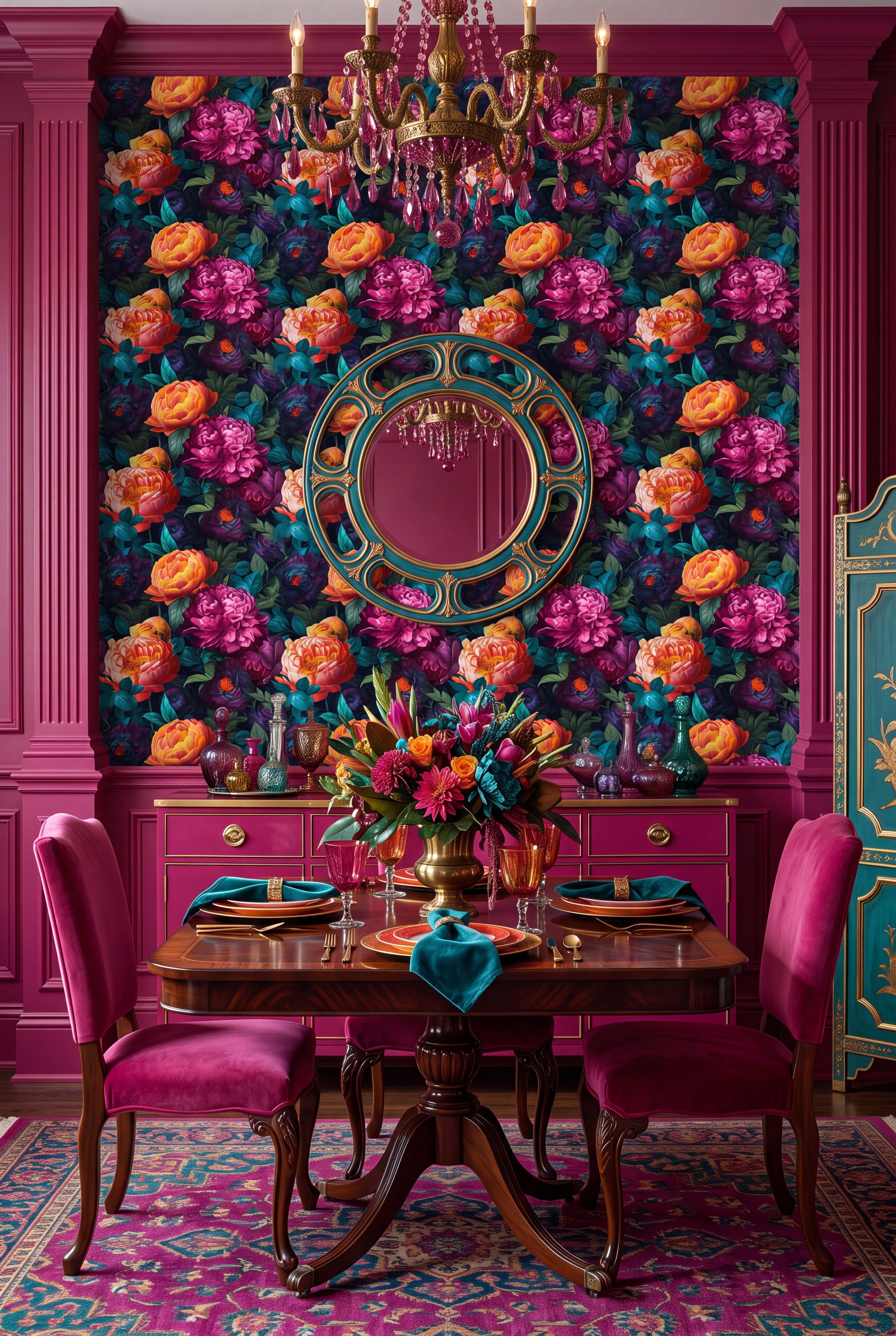 Jewel Box wallpaper shown in a dining room