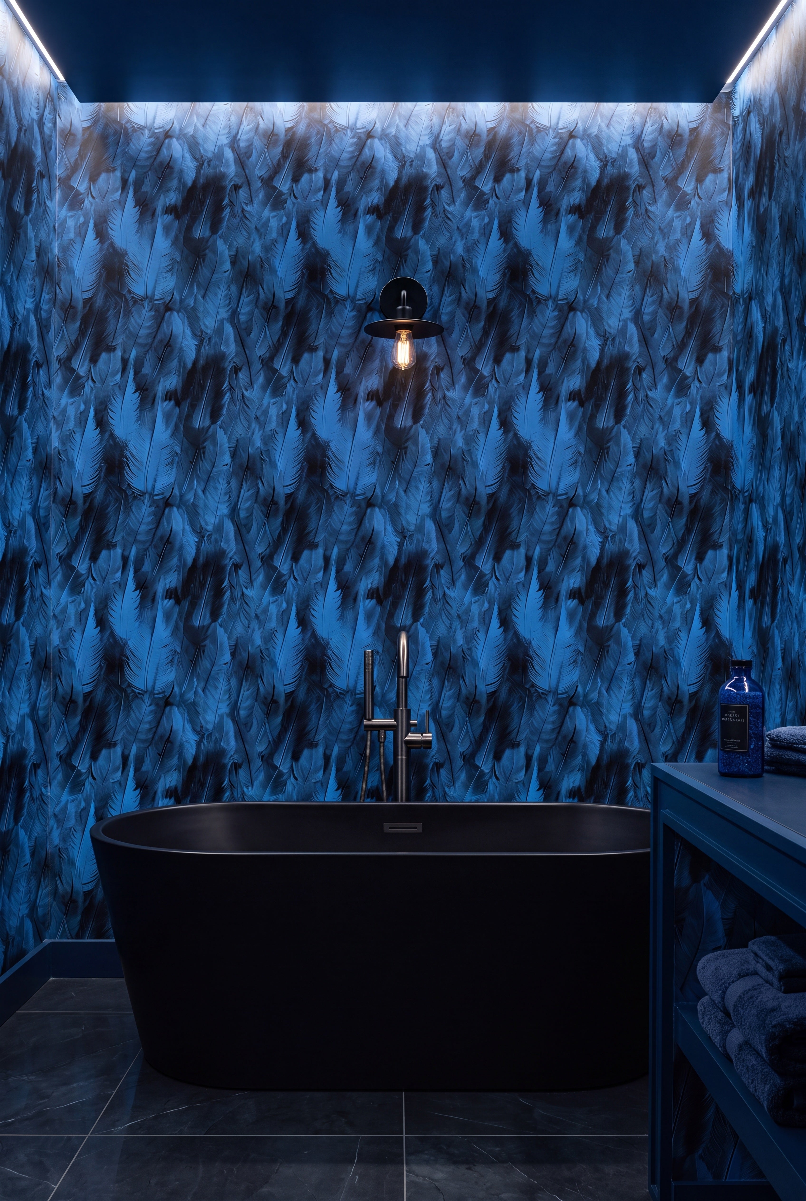 Bohemian Plume wallpaper shown in a bathroom