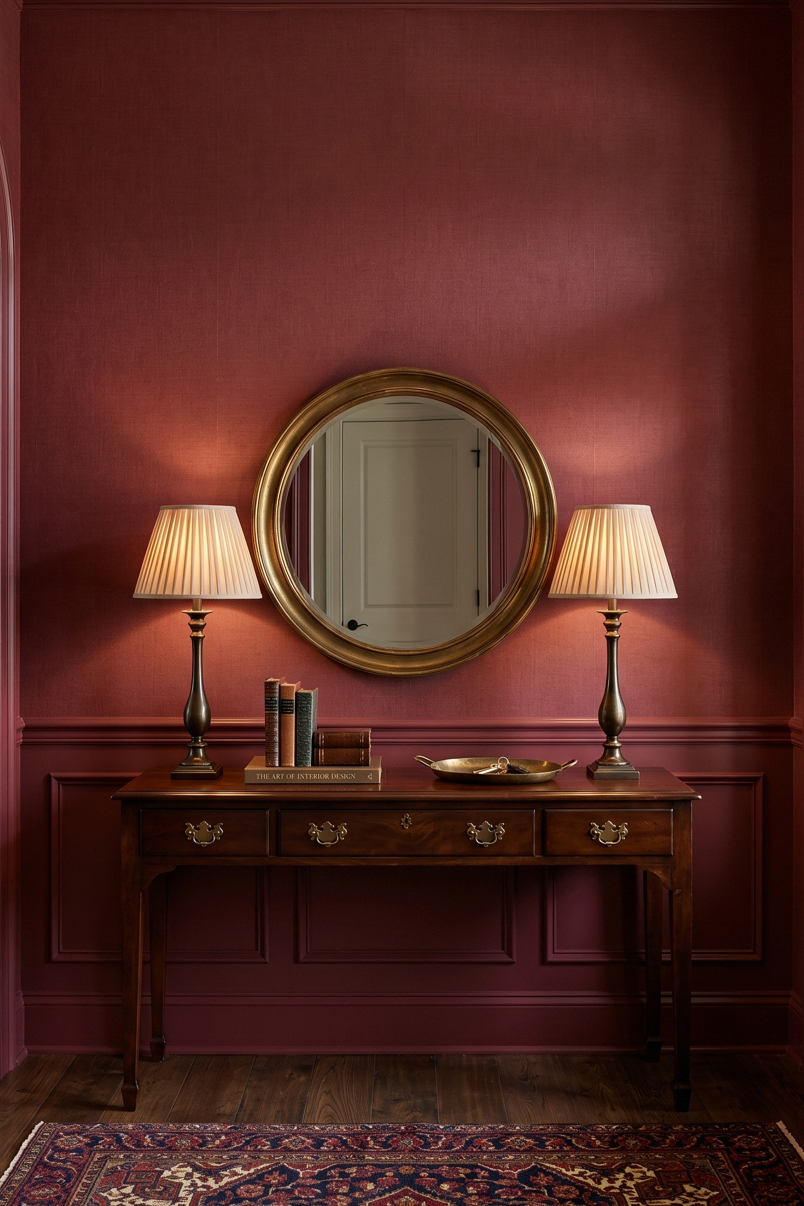 Cabernet wallpaper shown in an entryway