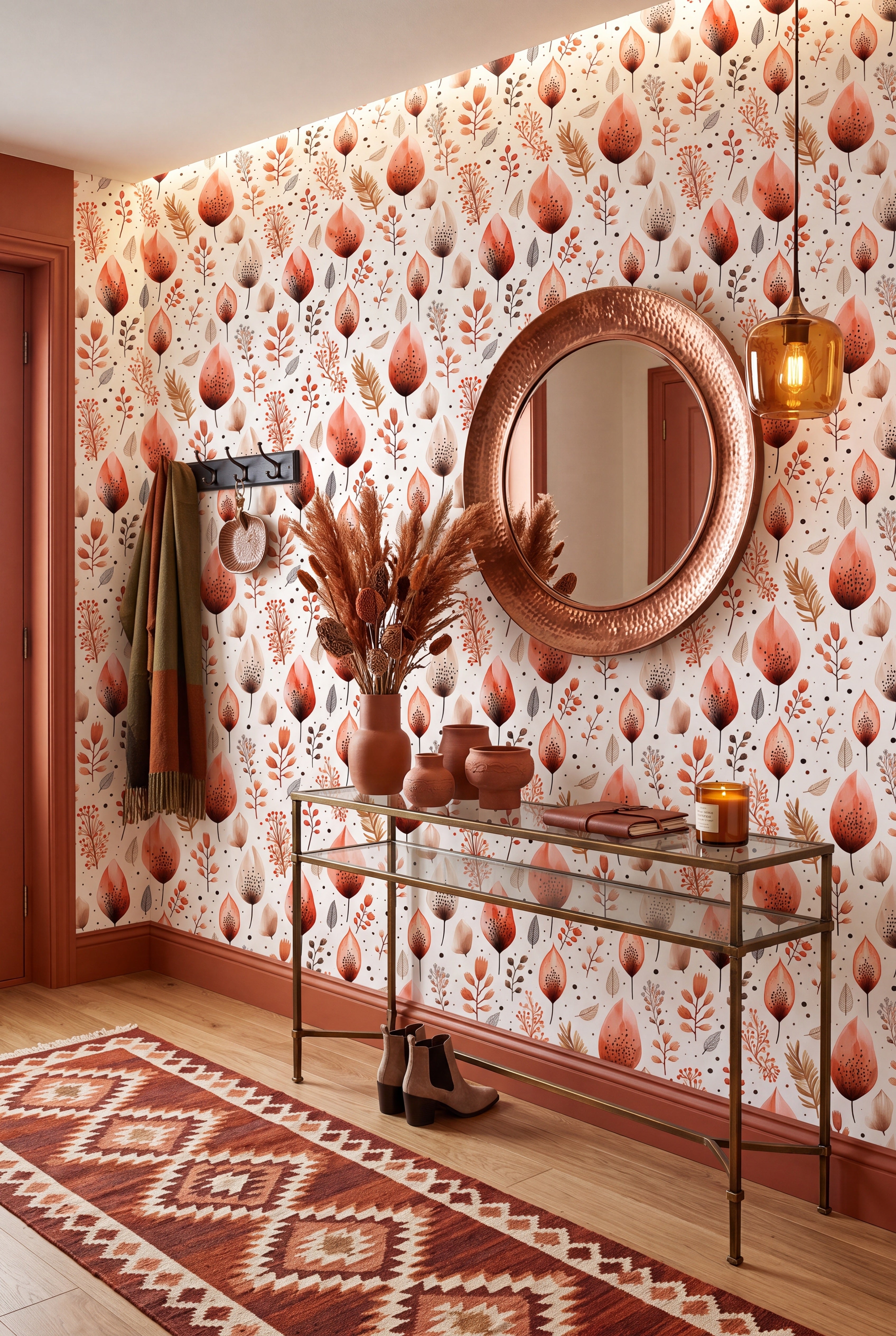 Autumn Ember wallpaper shown in an entryway