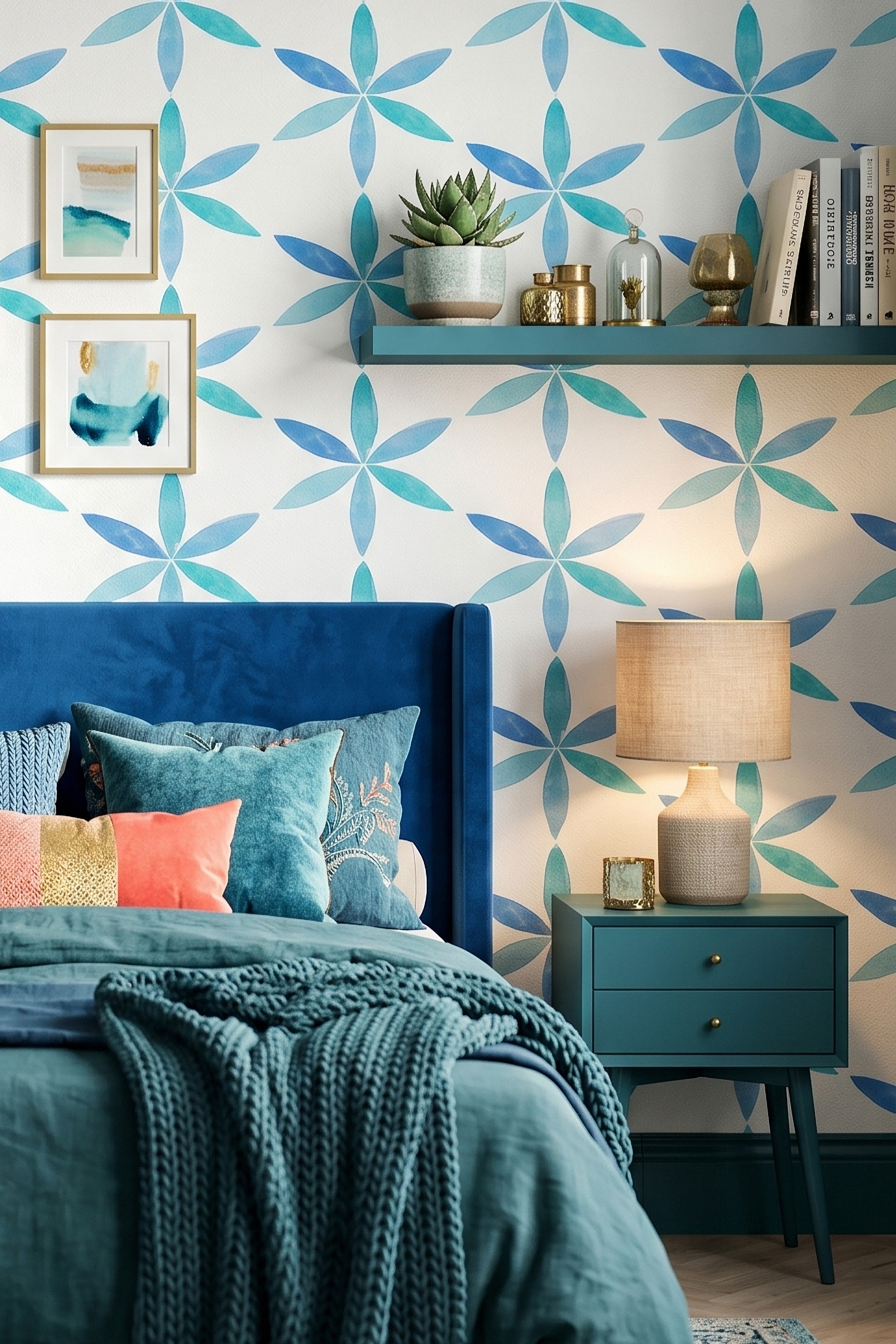 Sea Star wallpaper shown in a bedroom