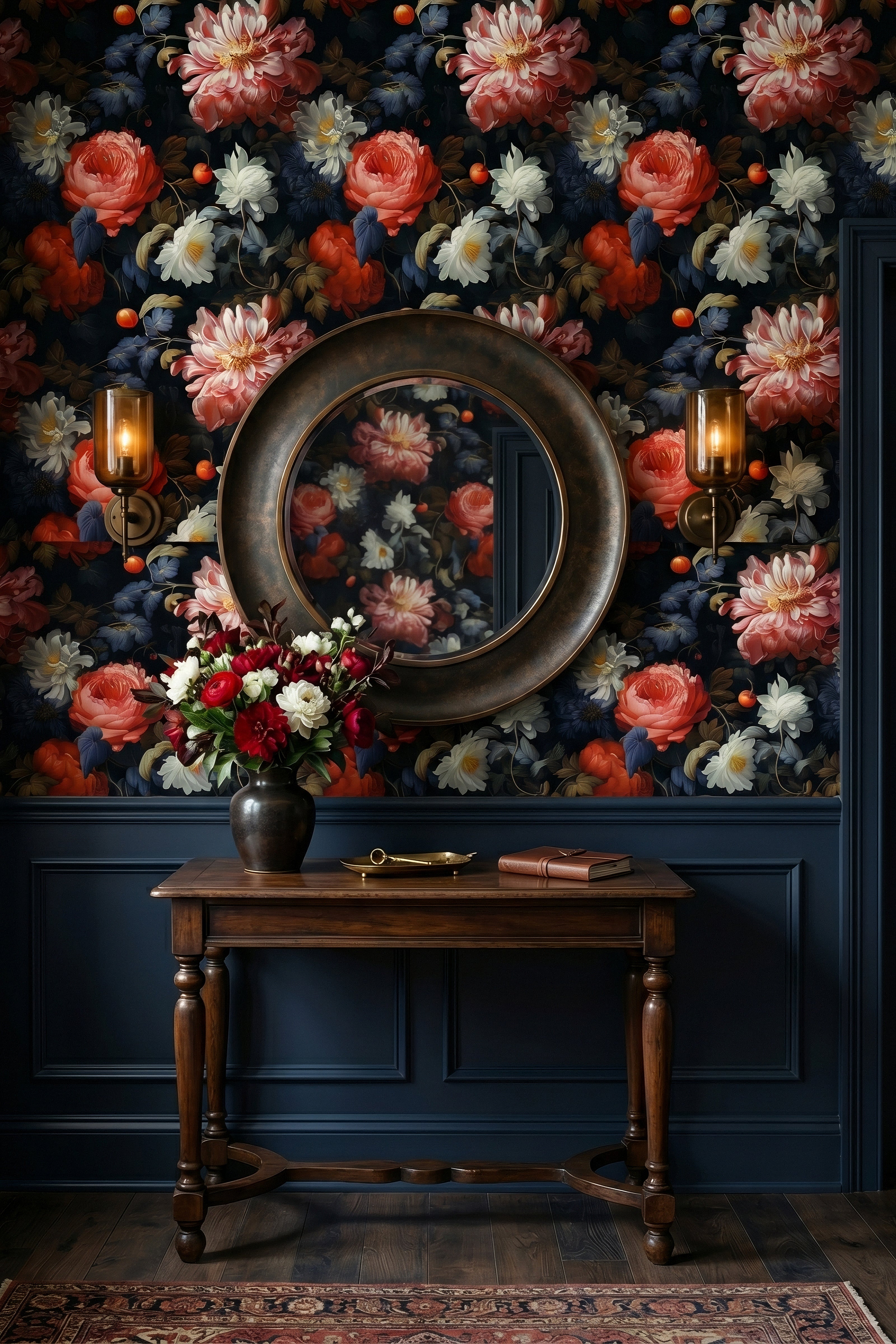 Dutch Nocturne wallpaper shown in an entryway