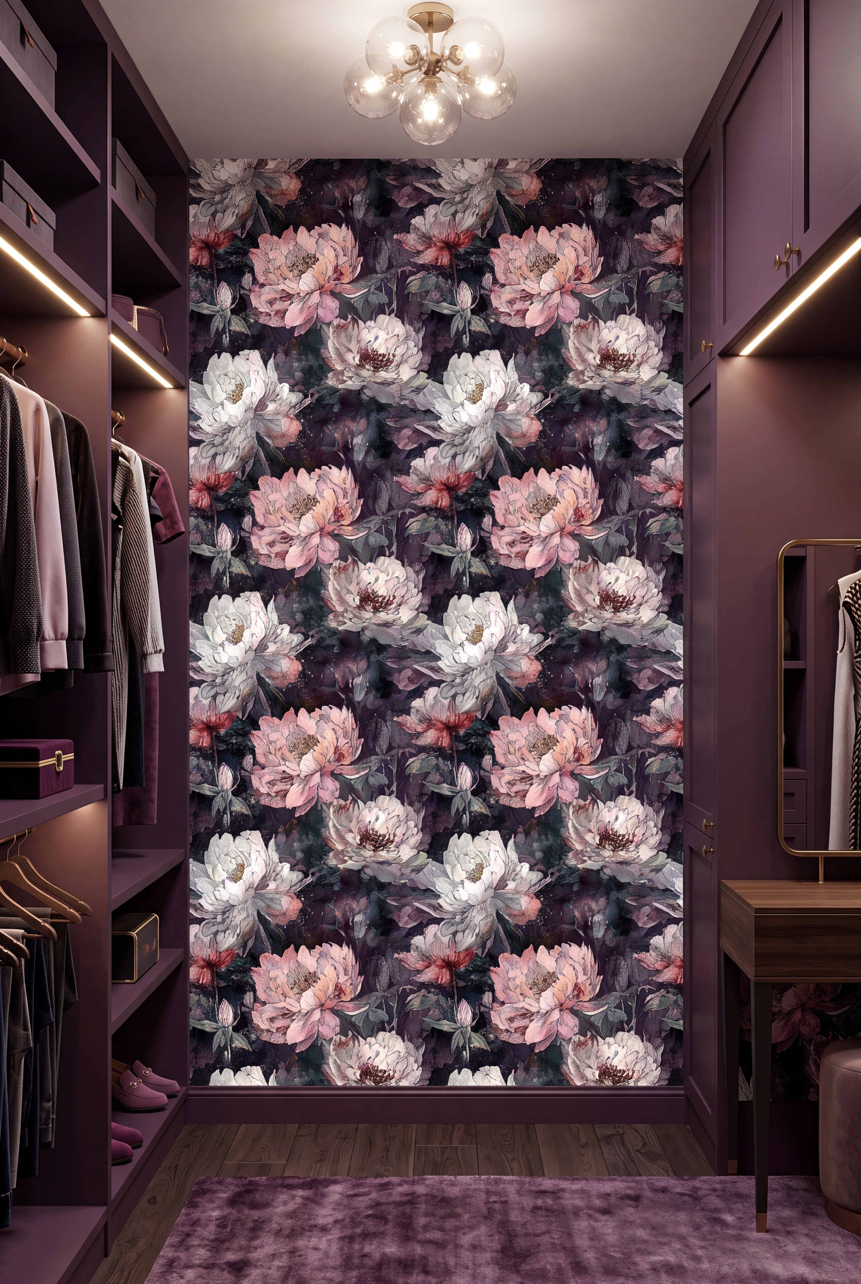 Belladonna wallpaper shown in a closet