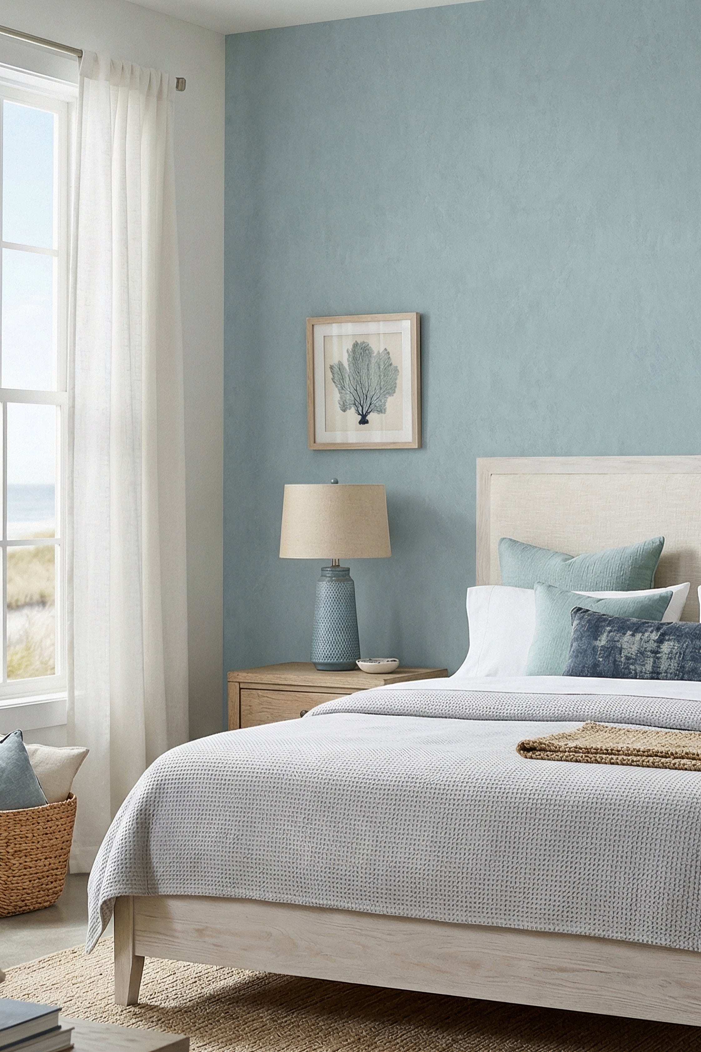 Tide Wash wallpaper shown in a bedroom