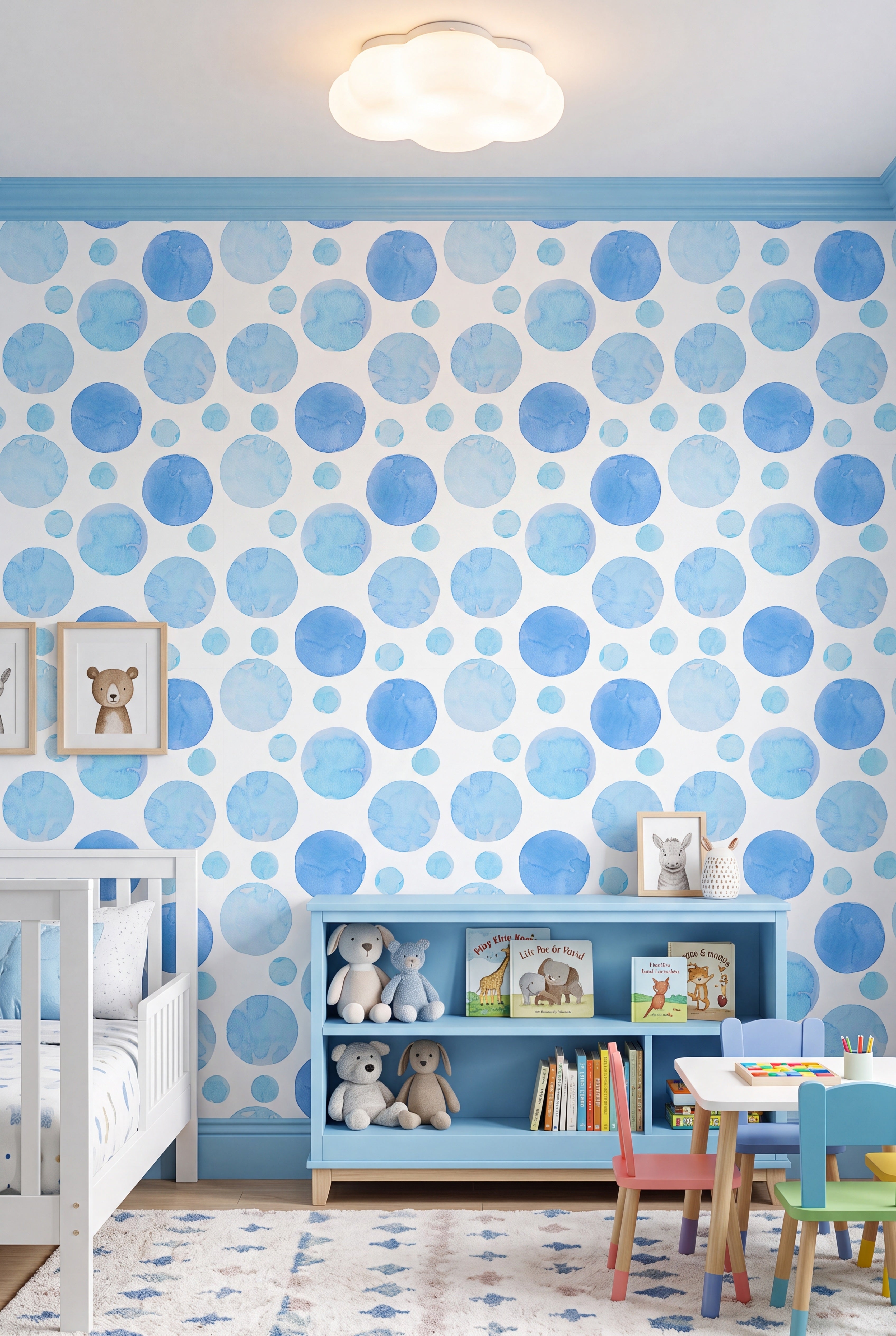 Aqua Dot wallpaper shown in a kids' room