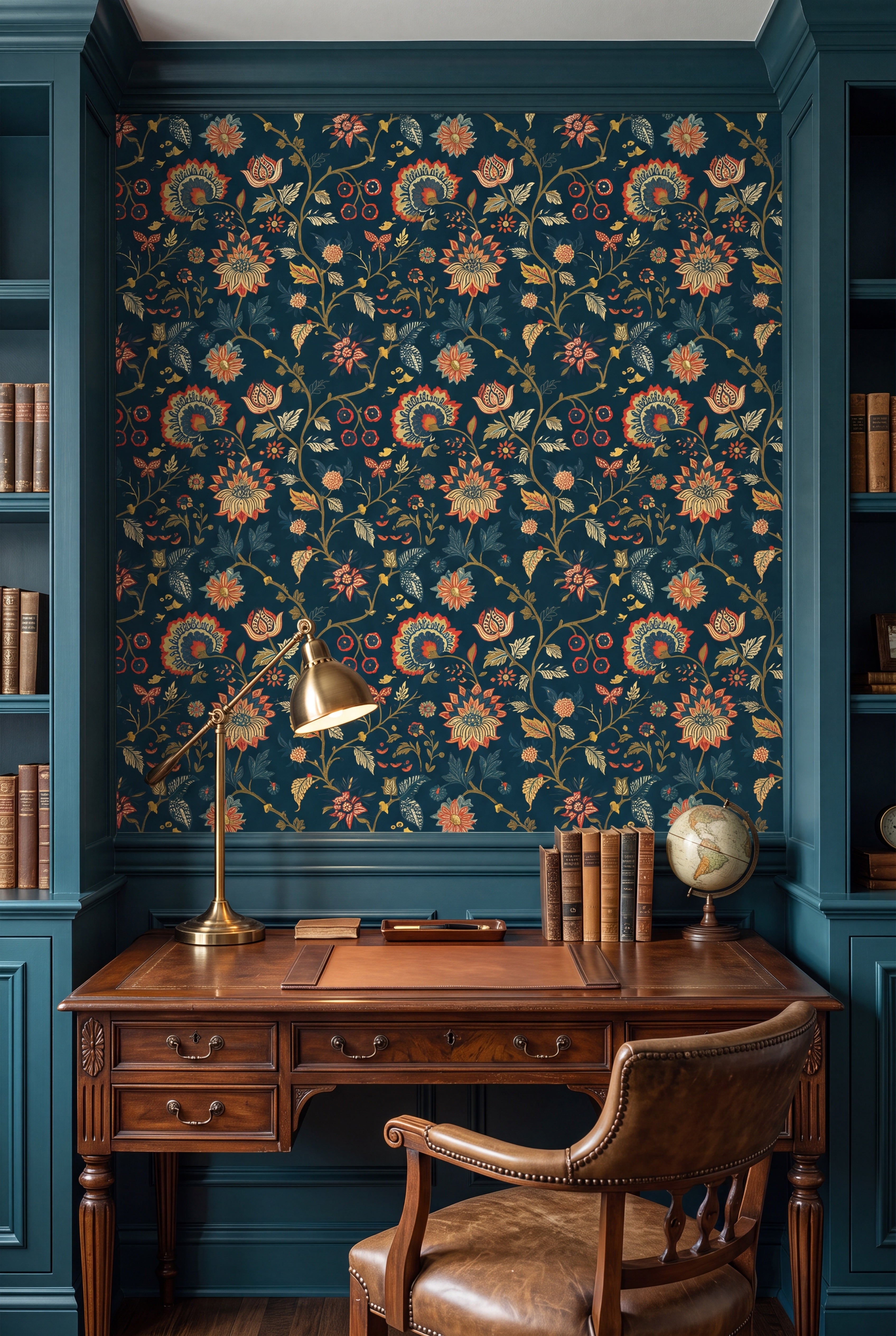 Emerald Arbor wallpaper shown in a home office