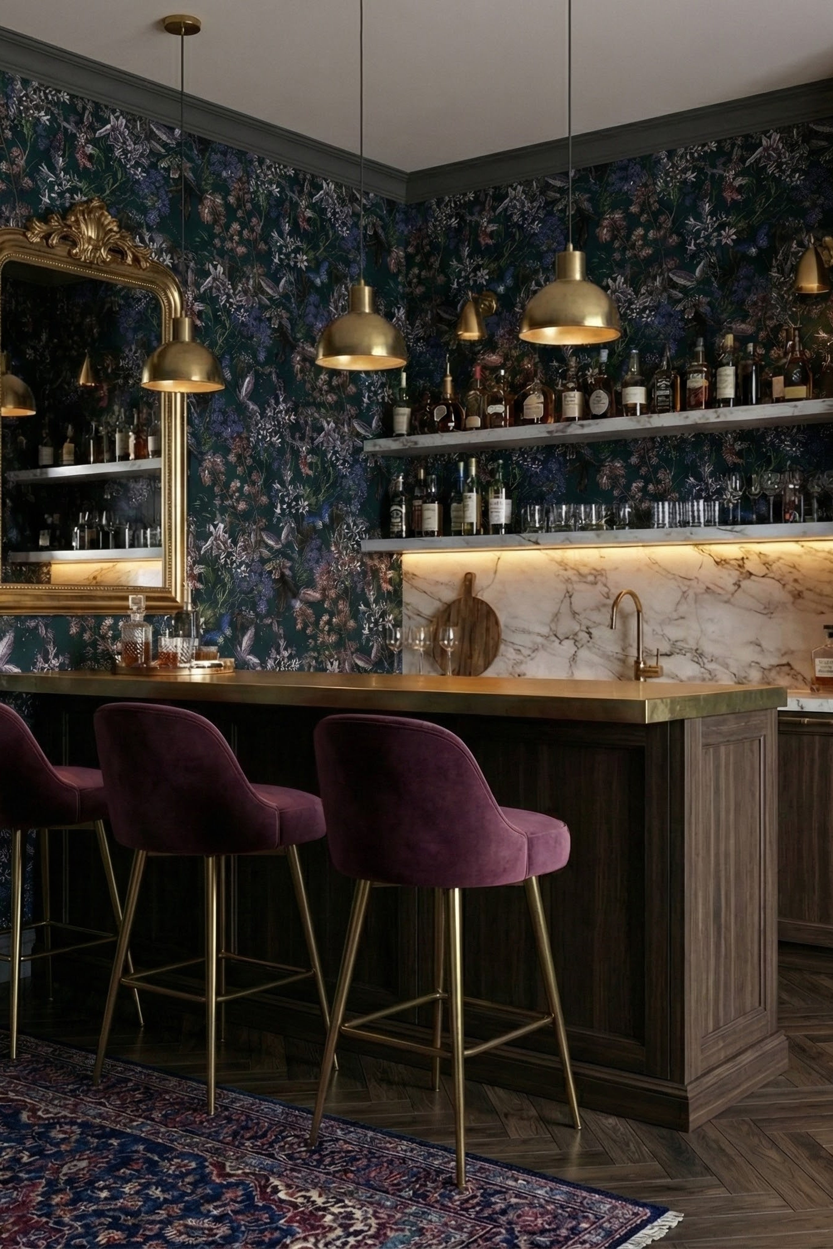 Midnight Flutter wallpaper shown in a home bar