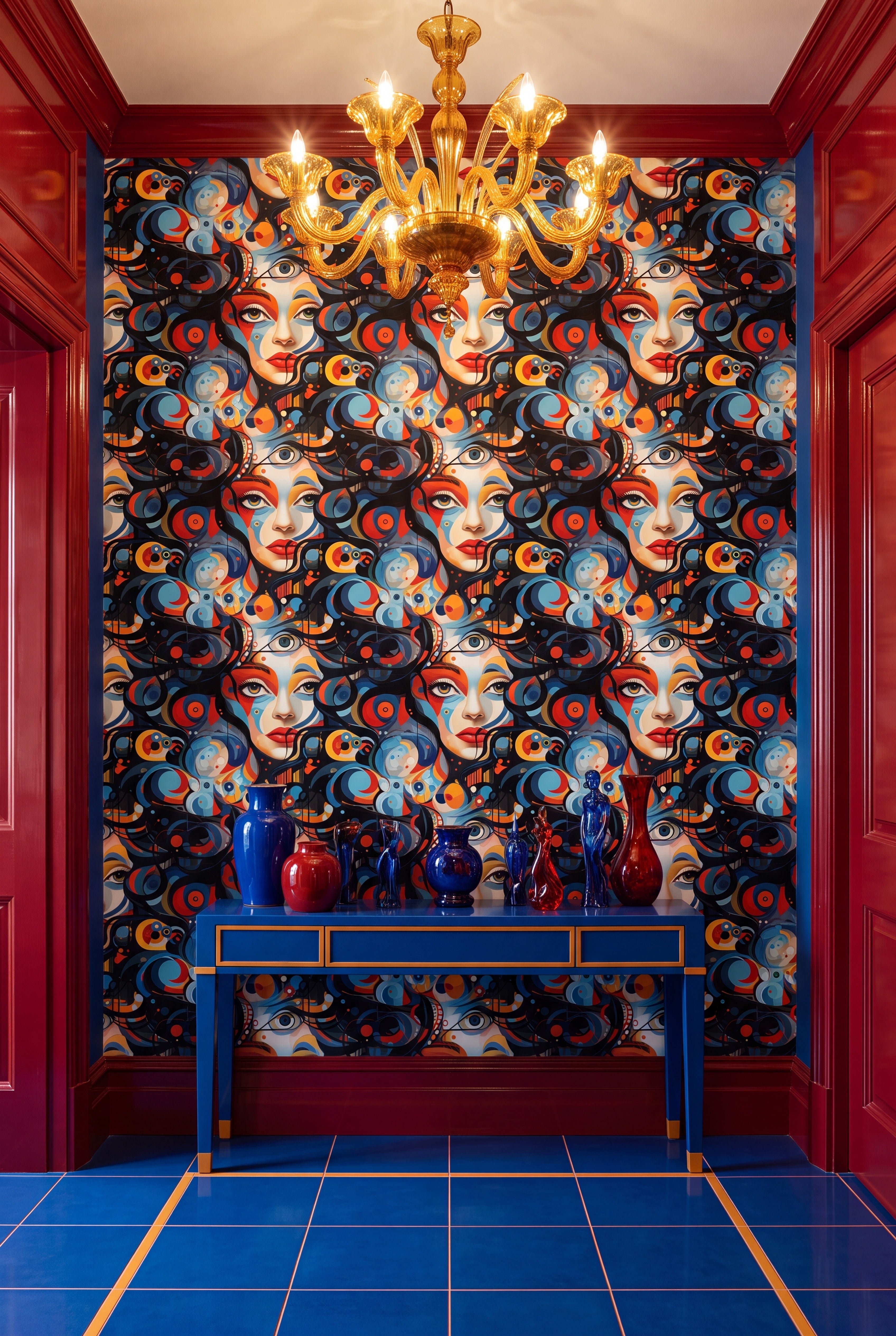 New Wave wallpaper shown in an entryway