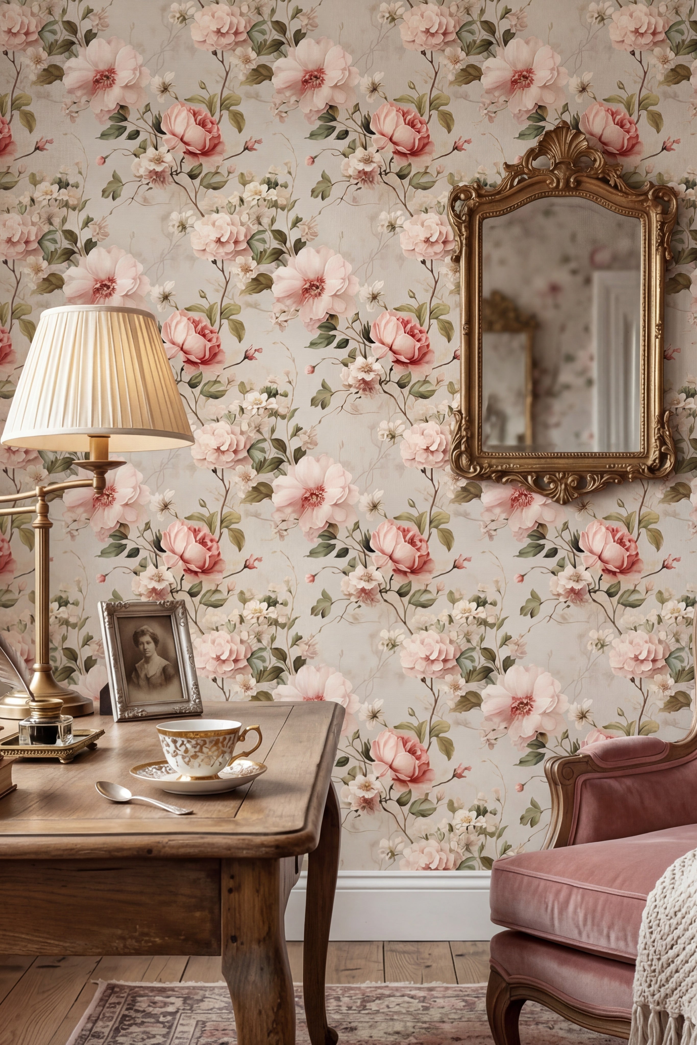 Midnight Garden wallpaper shown in a home office