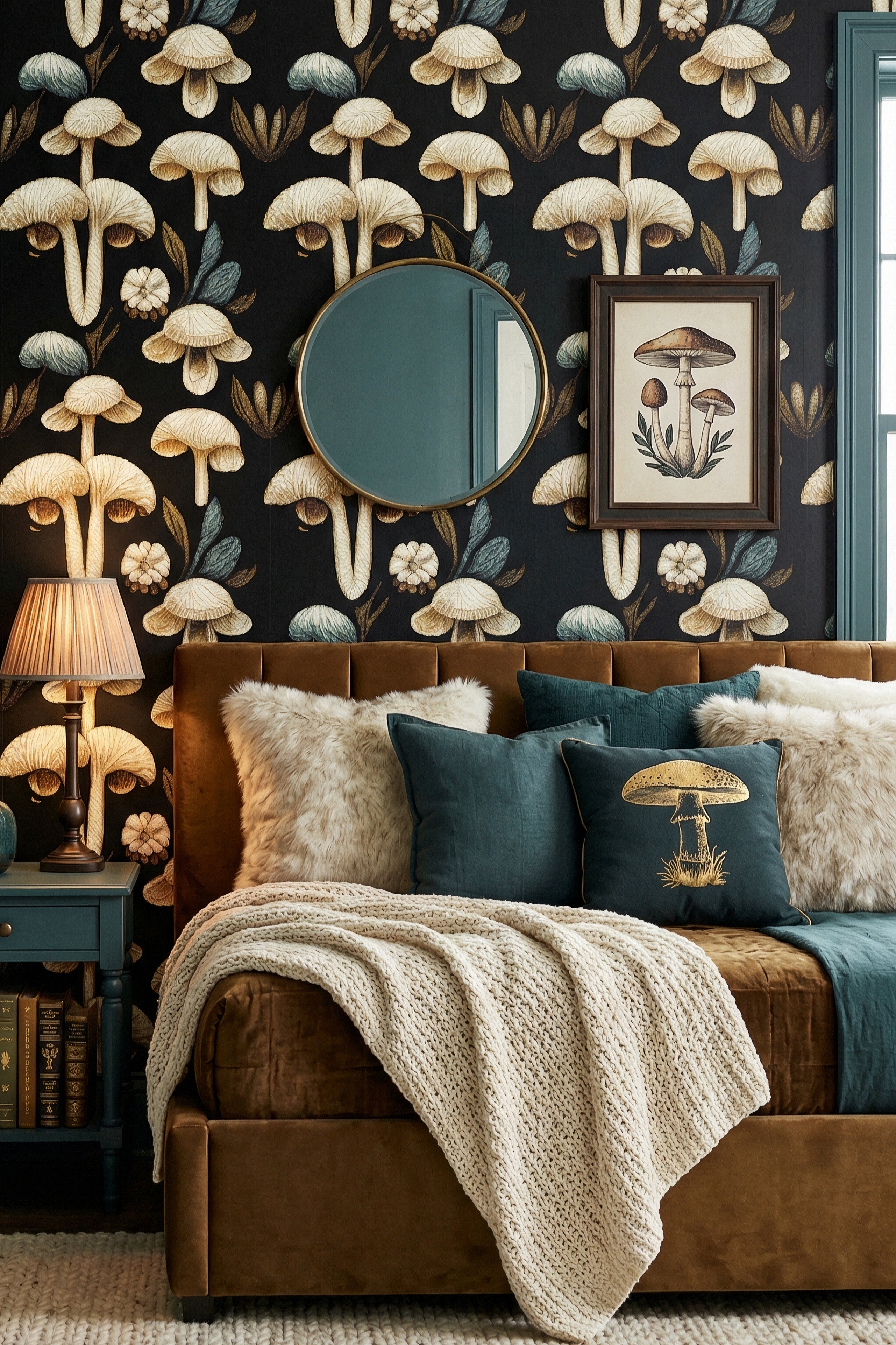 Velvet Cap wallpaper shown in a living room