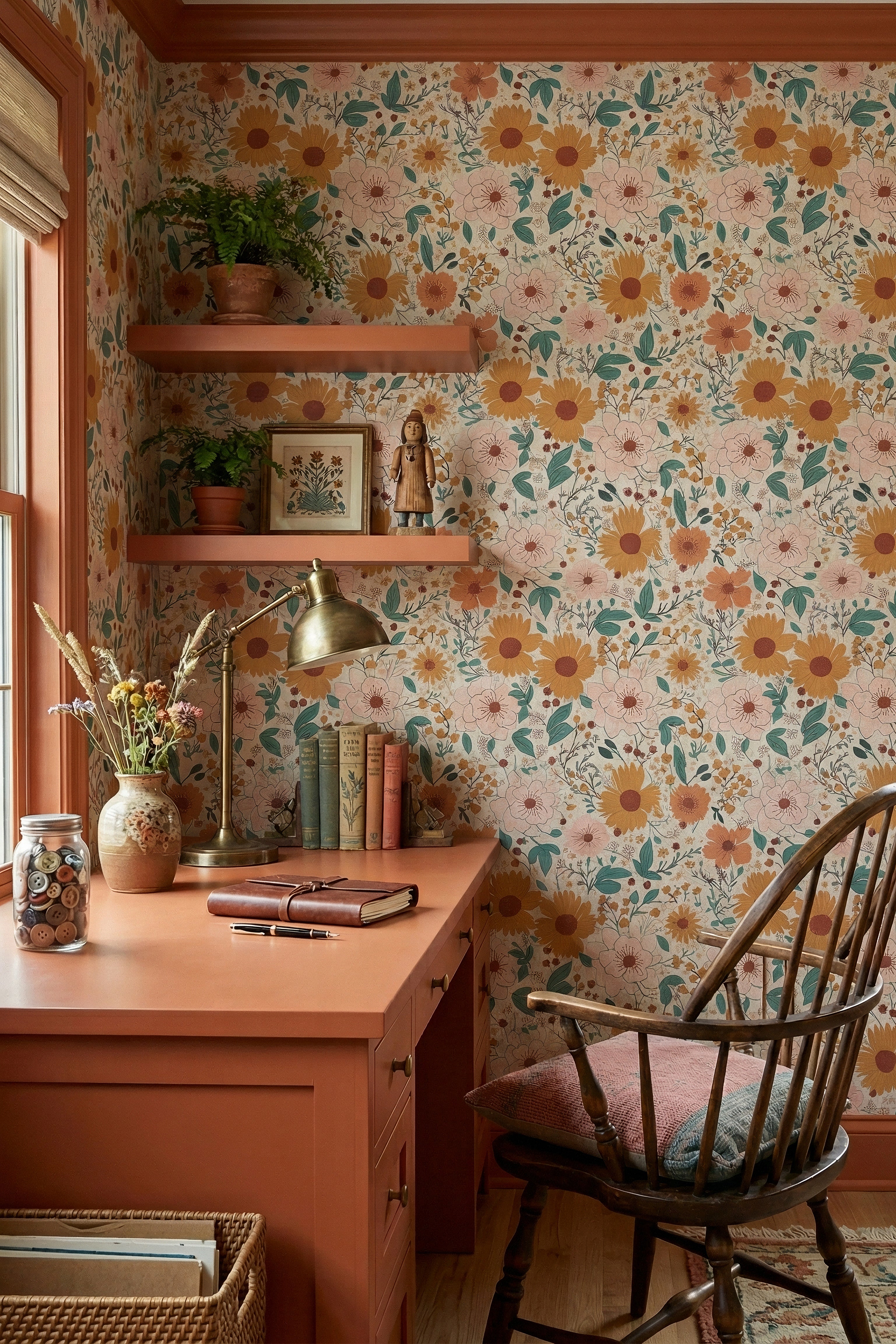 Sunny Side wallpaper shown in a home office