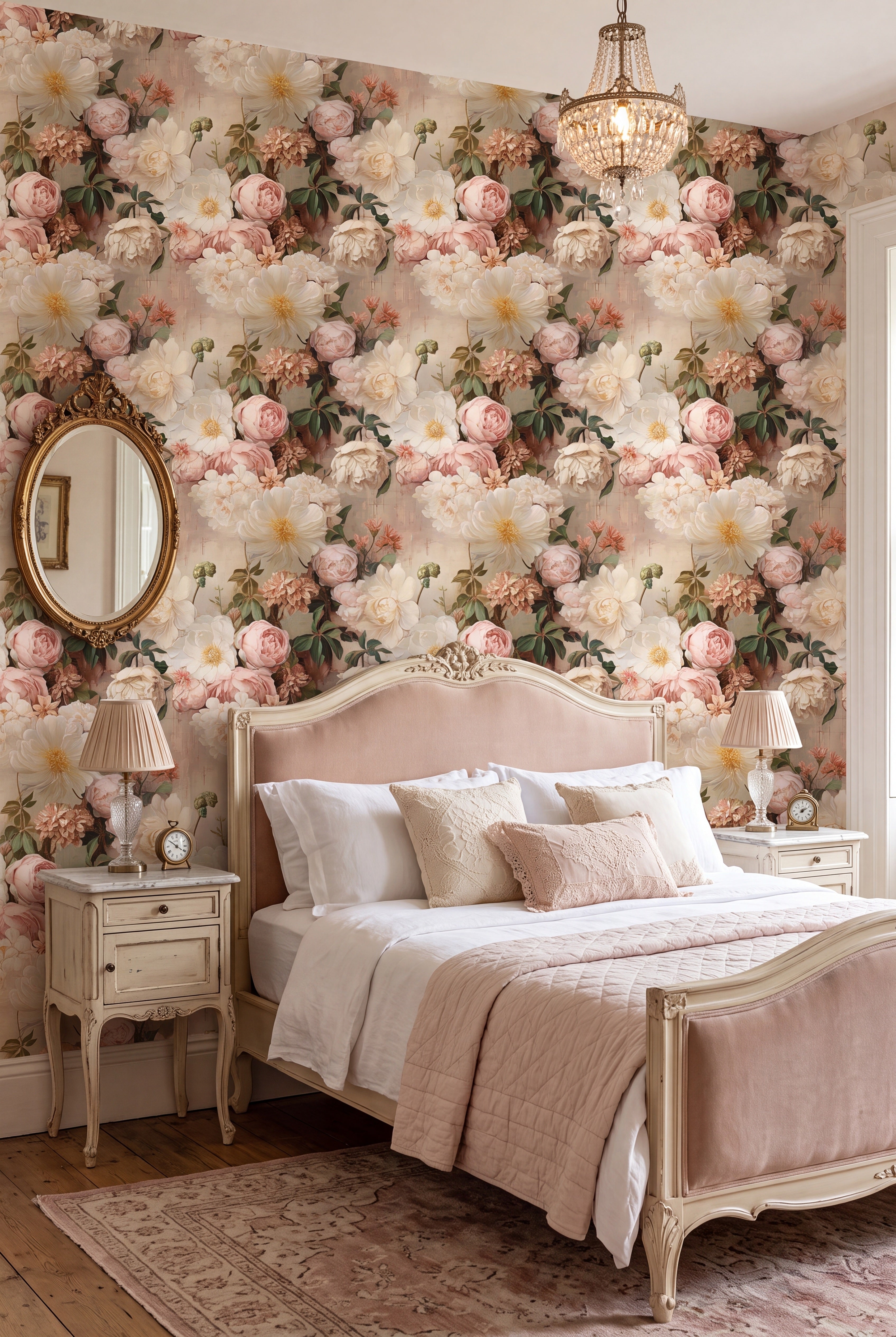Secret Garden wallpaper shown in a bedroom