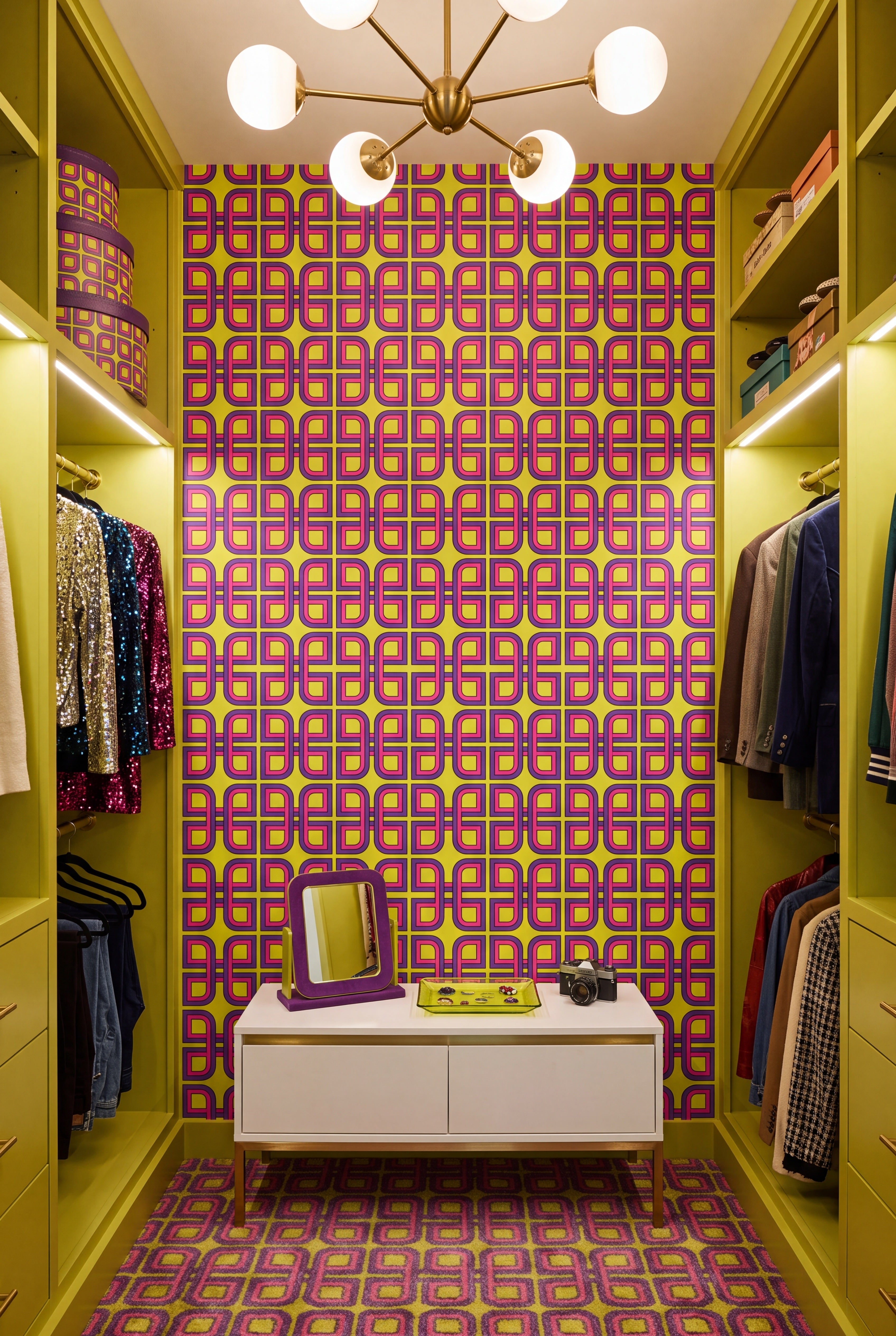 Neon Nineties wallpaper shown in a closet