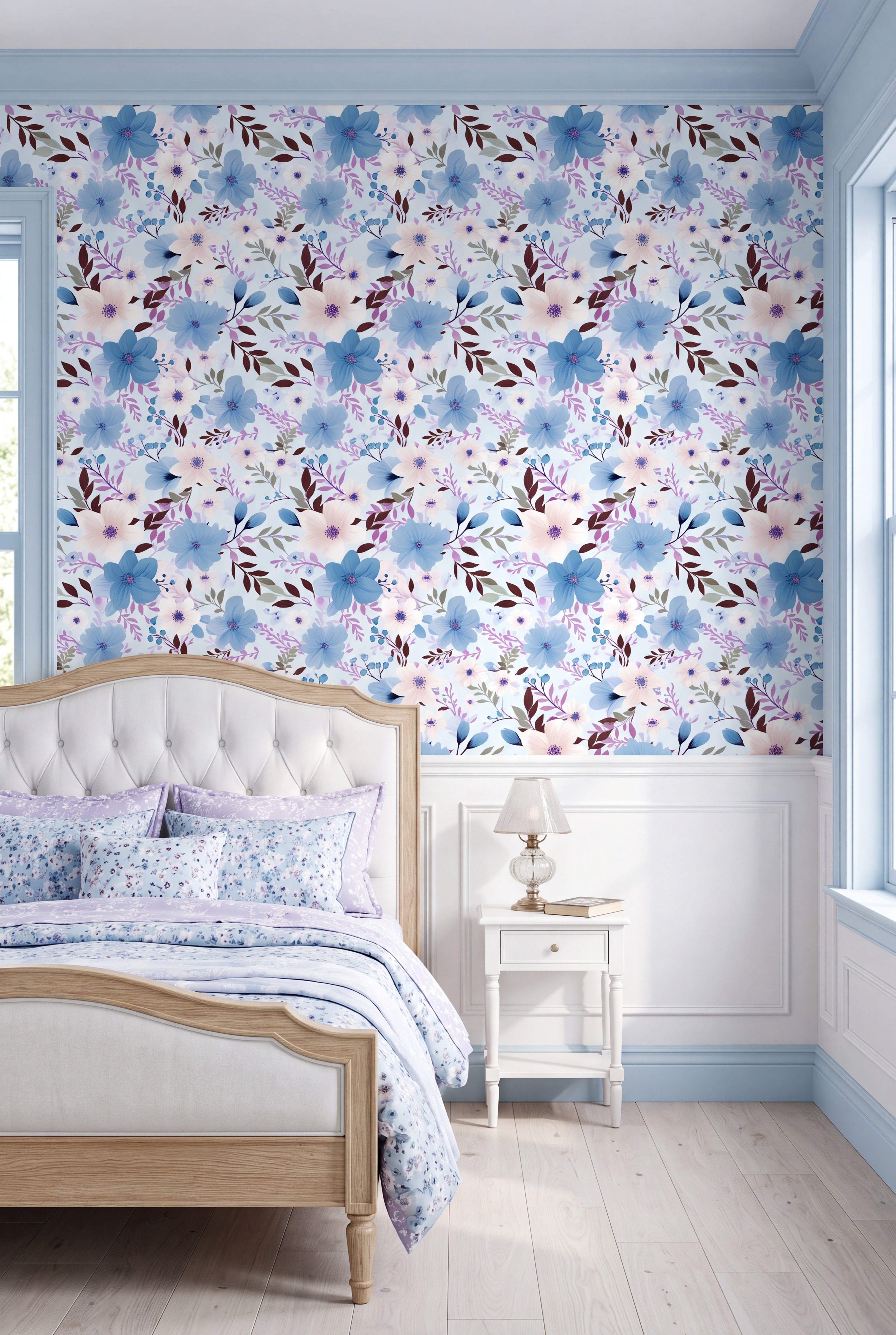 Bluebell Daydream wallpaper shown in a bedroom