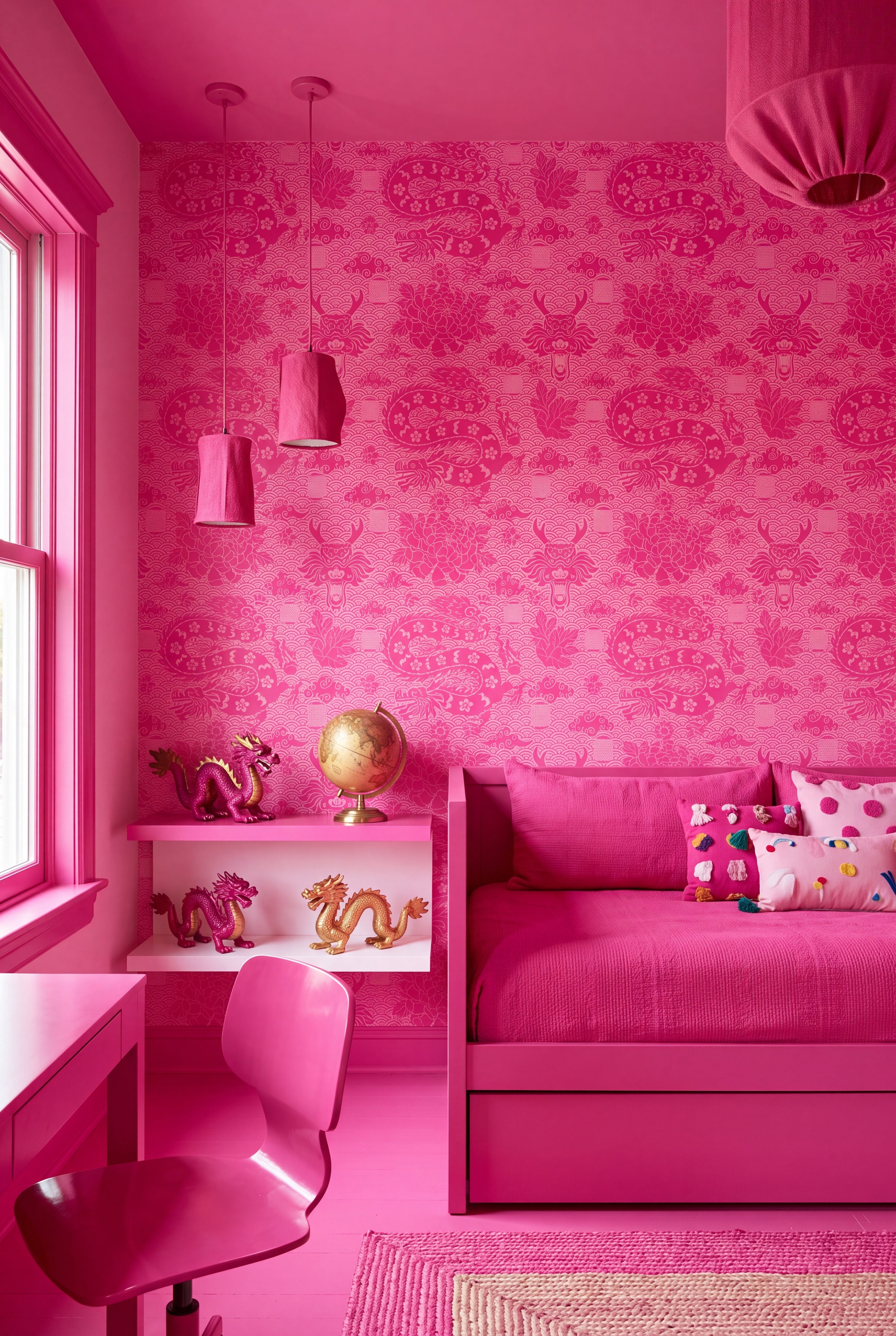 Neon Dragon wallpaper shown in a kids' room