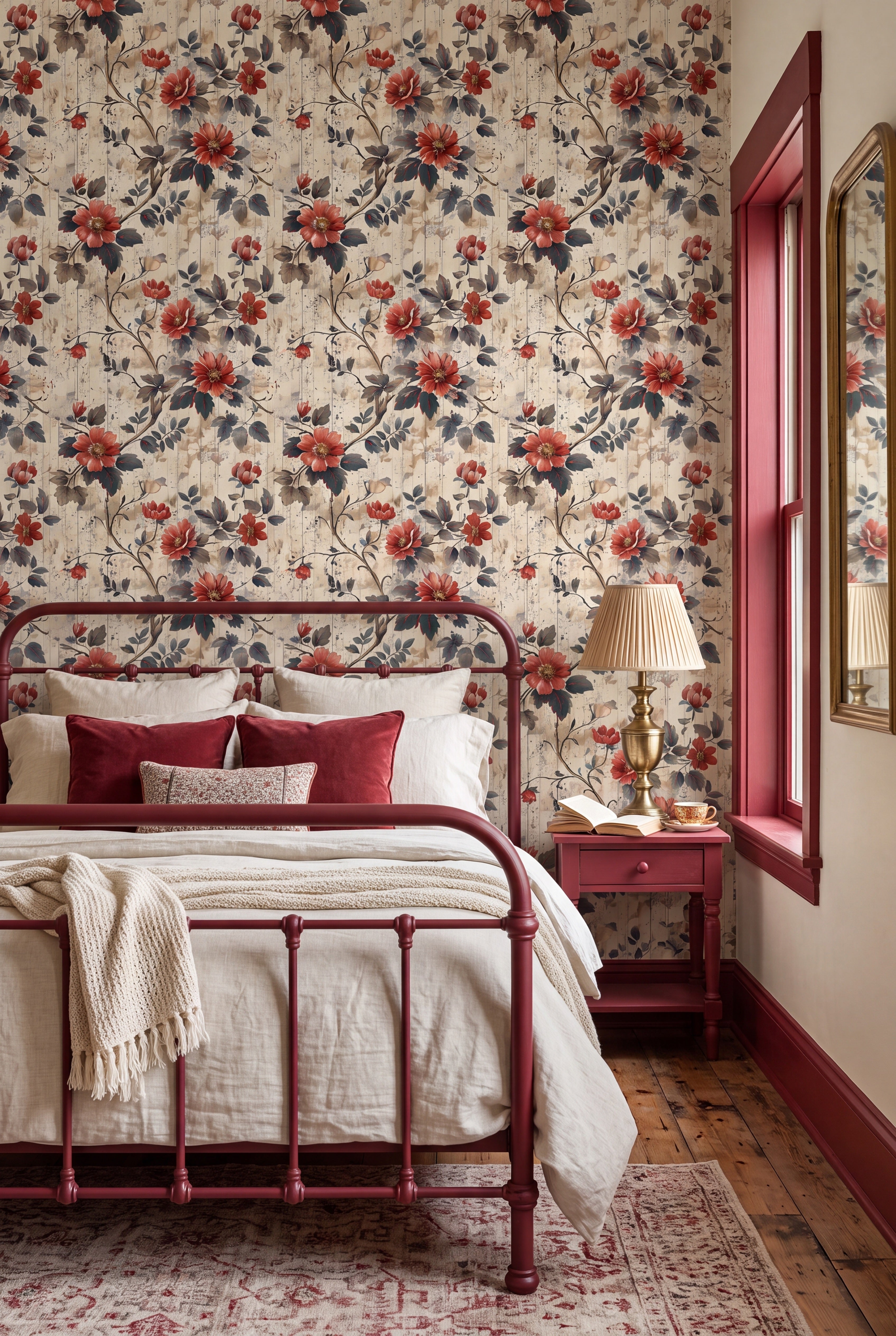 Rustic Rose wallpaper shown in a bedroom