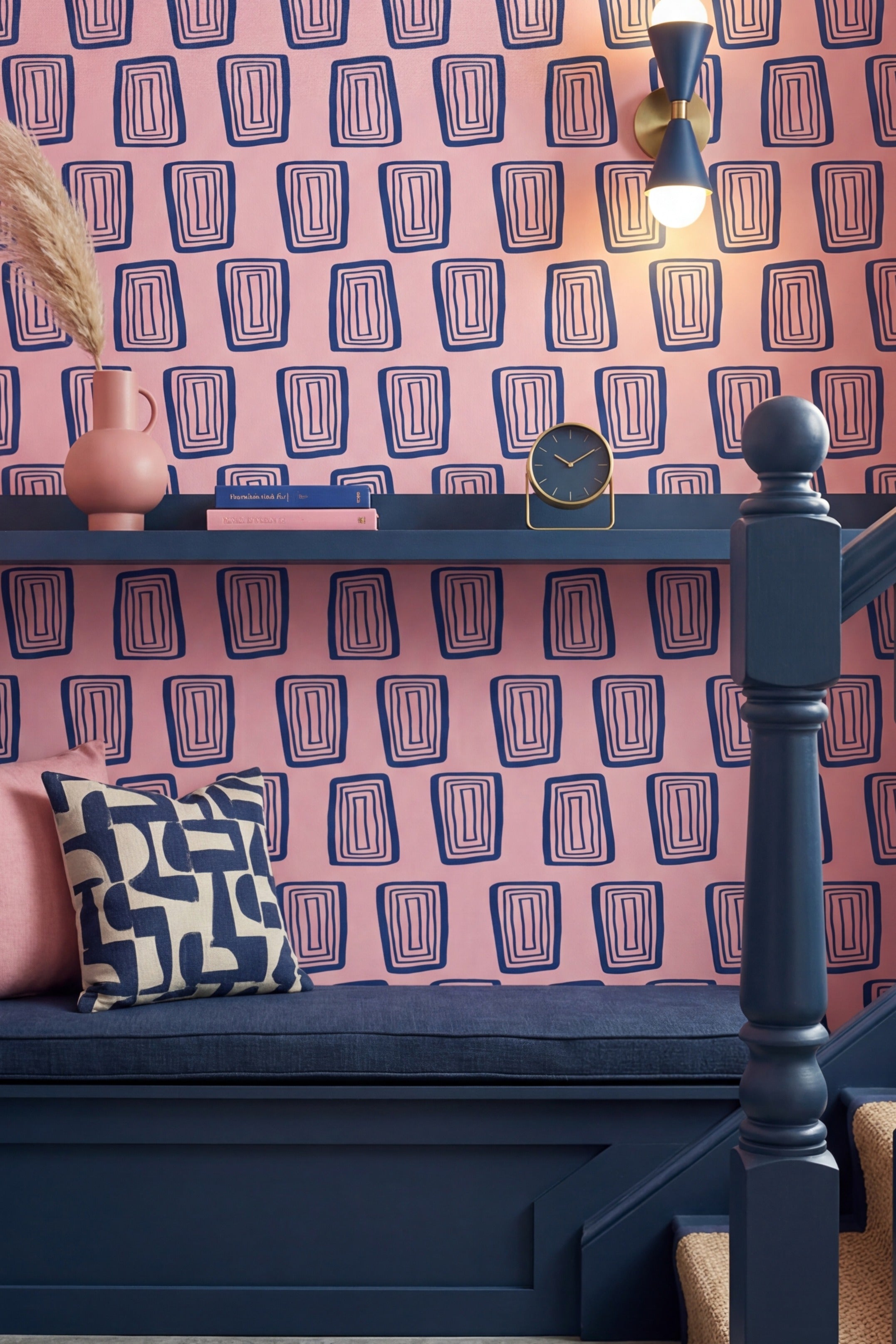 Mod Duet wallpaper shown in a stairway