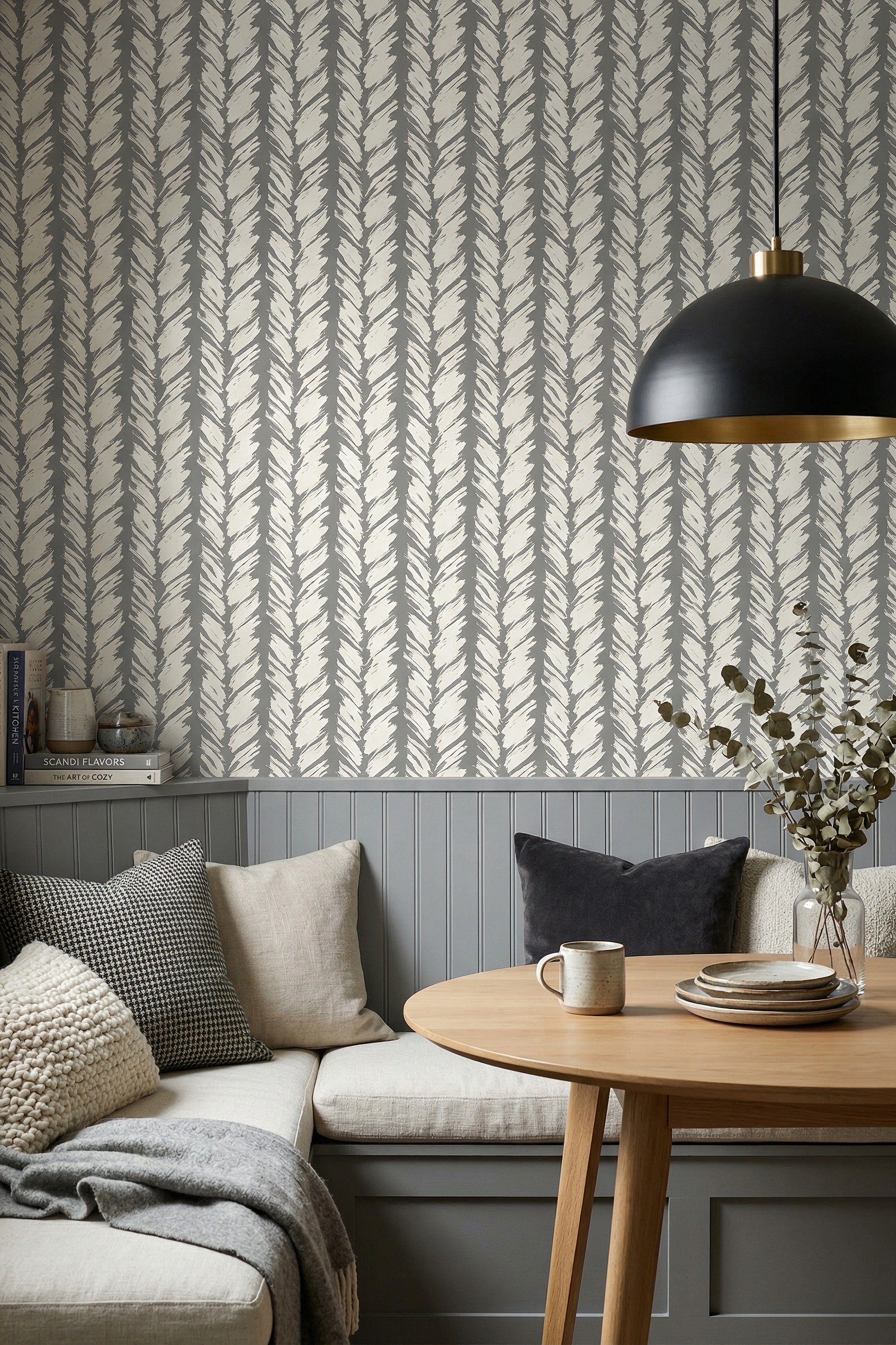 Charcoal Brush wallpaper shown in a cozy nook