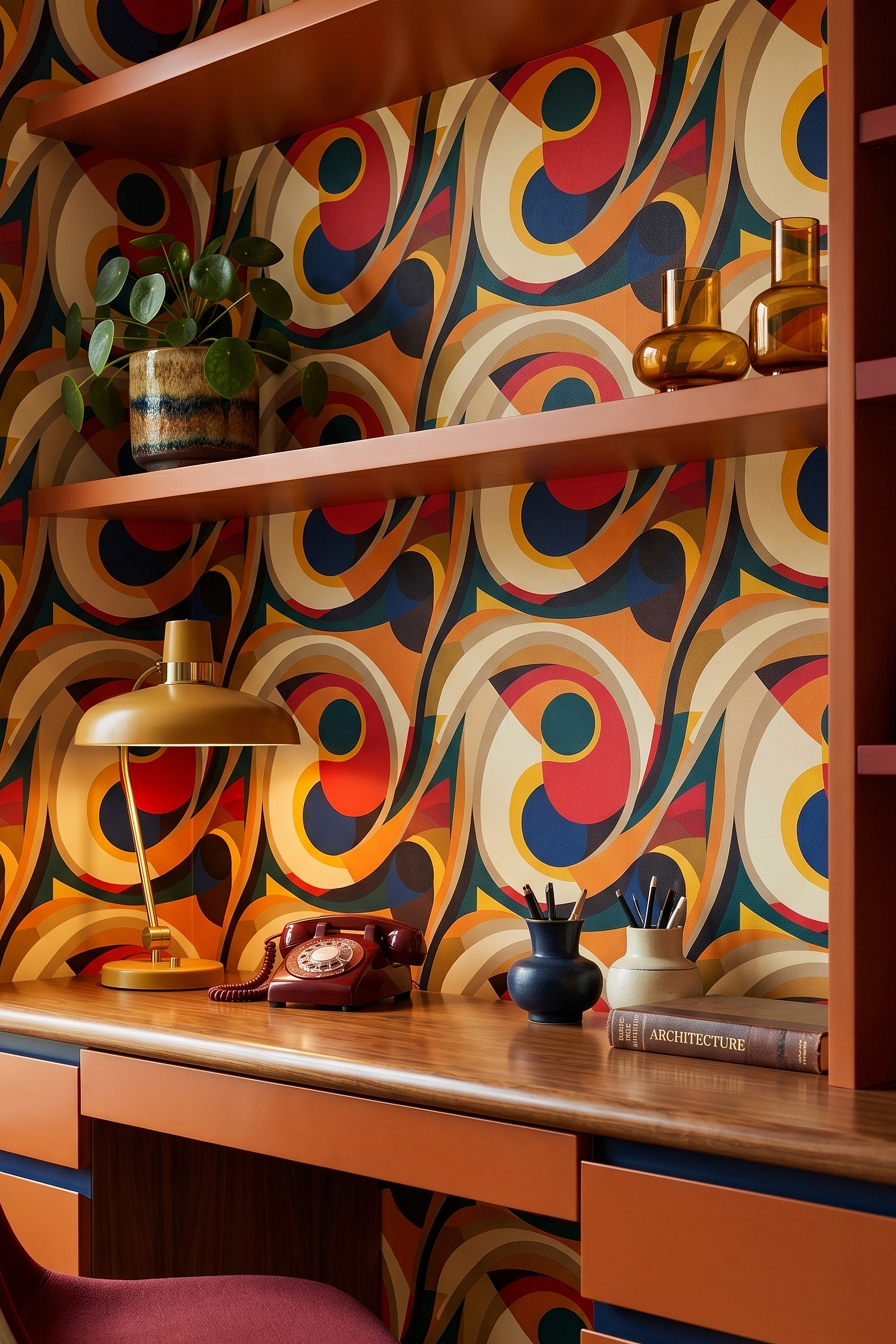 Groove Theory wallpaper shown in a home office