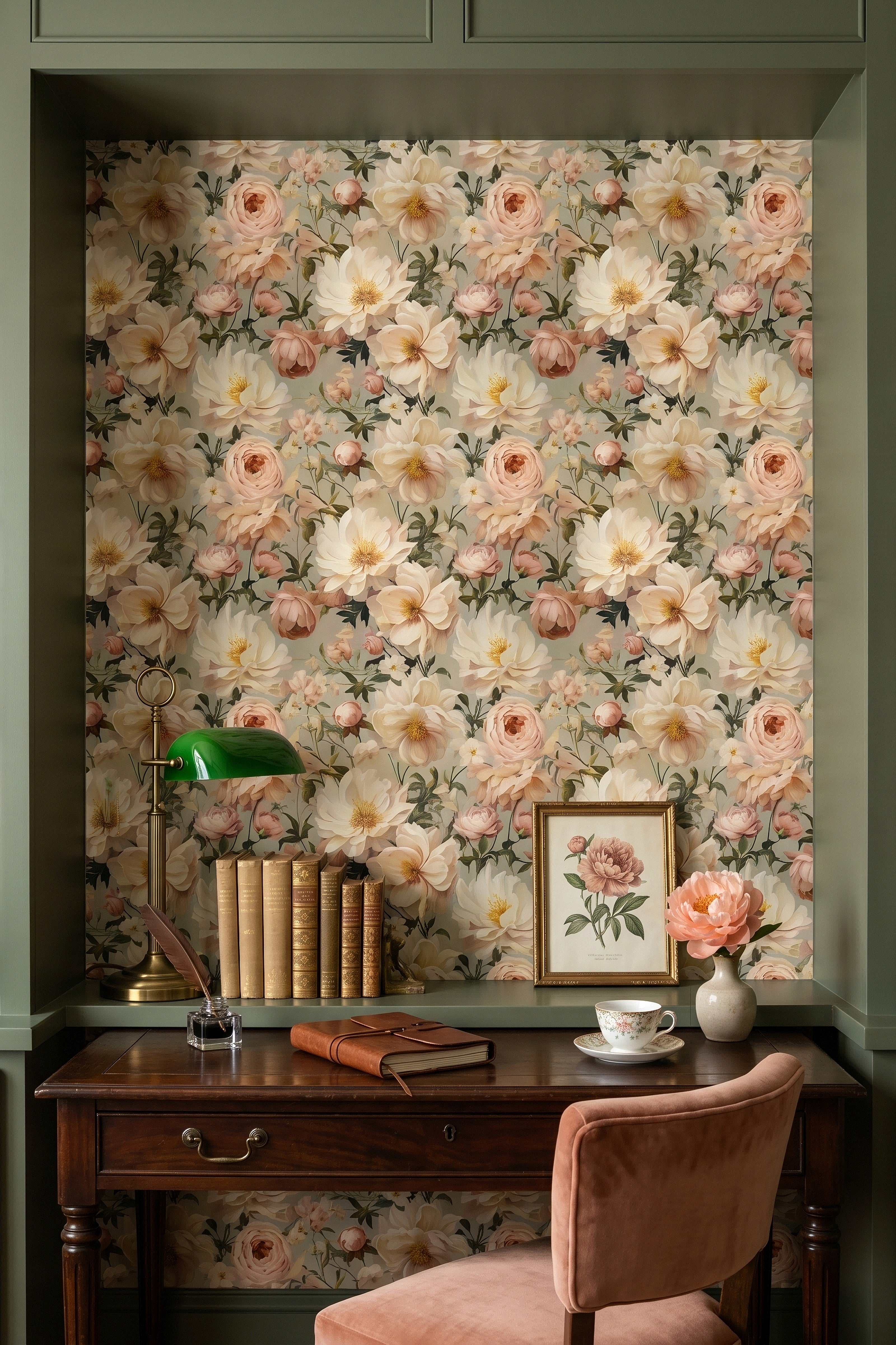 Parlor Cream wallpaper shown in a styled room