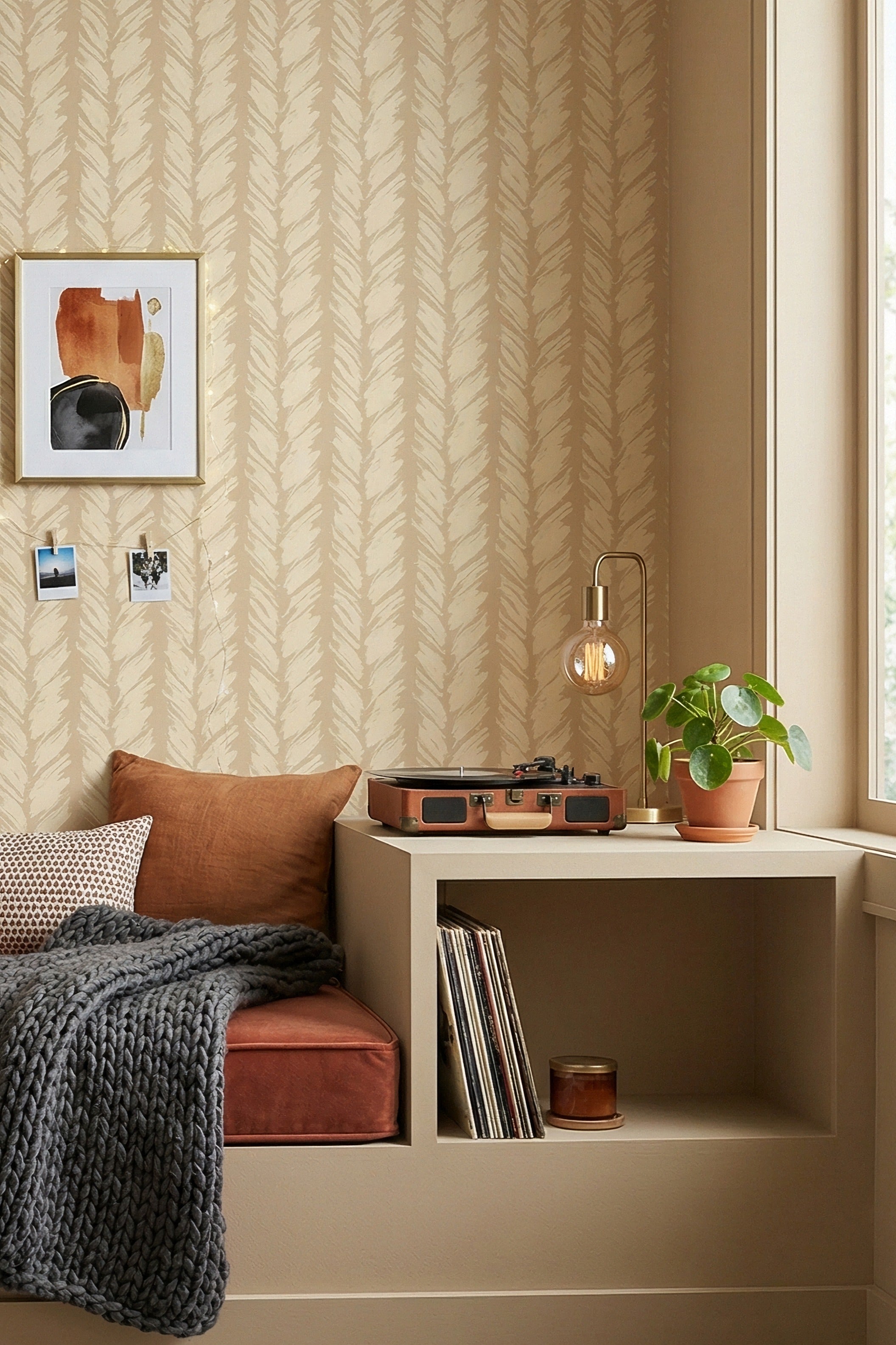 Linen Brush wallpaper shown in a study
