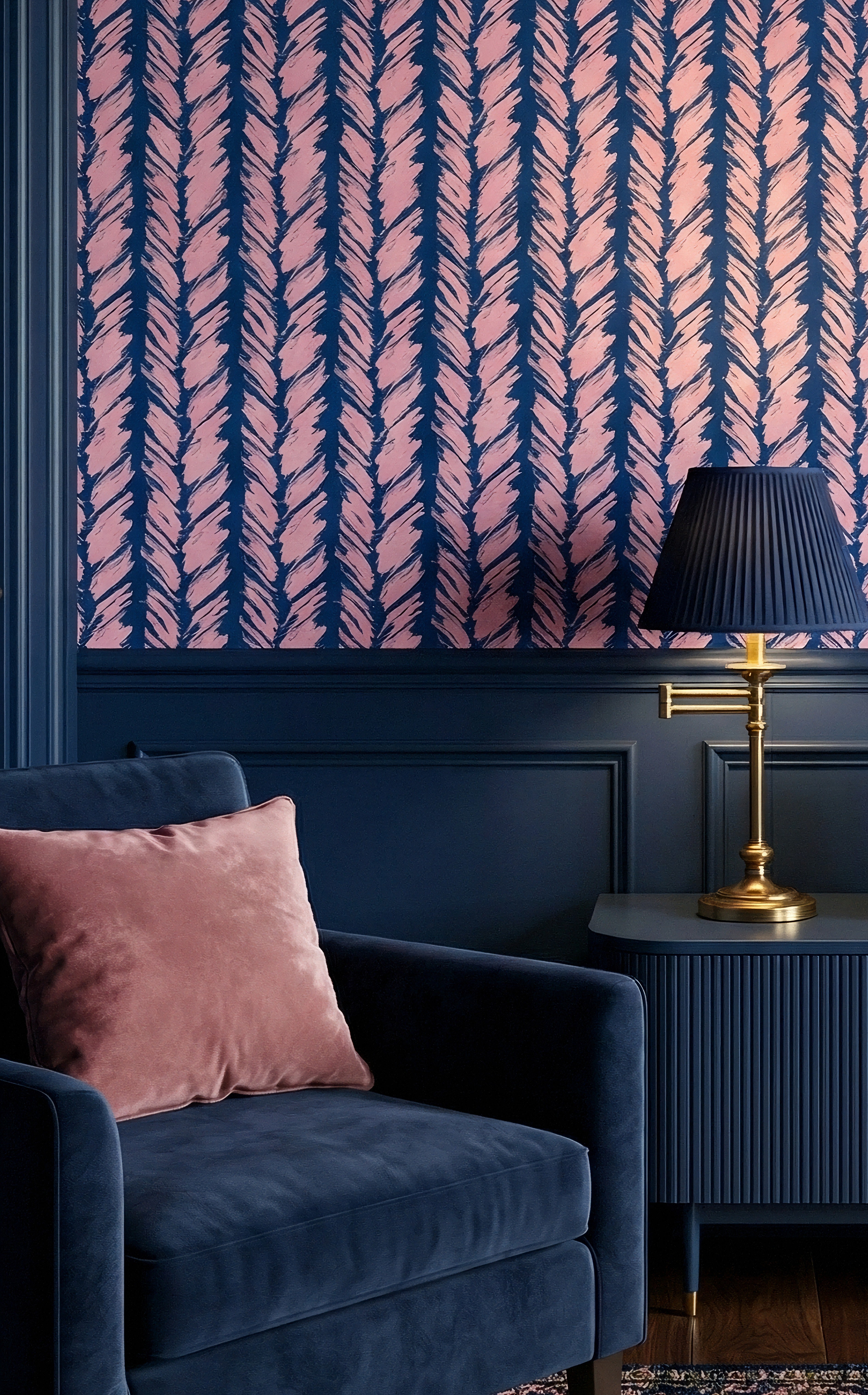 Preppy Brush wallpaper shown in a reading corner