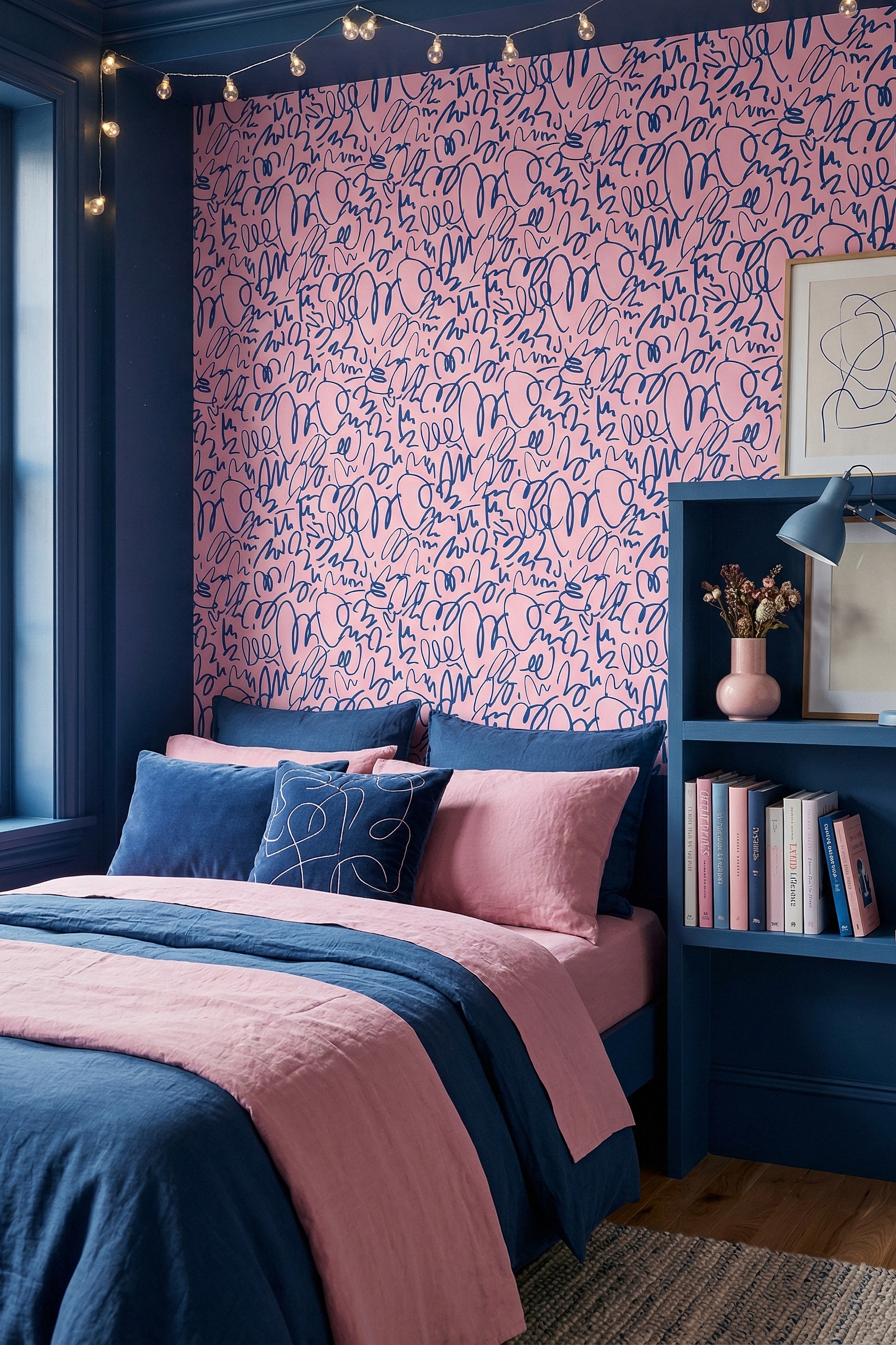 Funk & Flow wallpaper shown in a bedroom