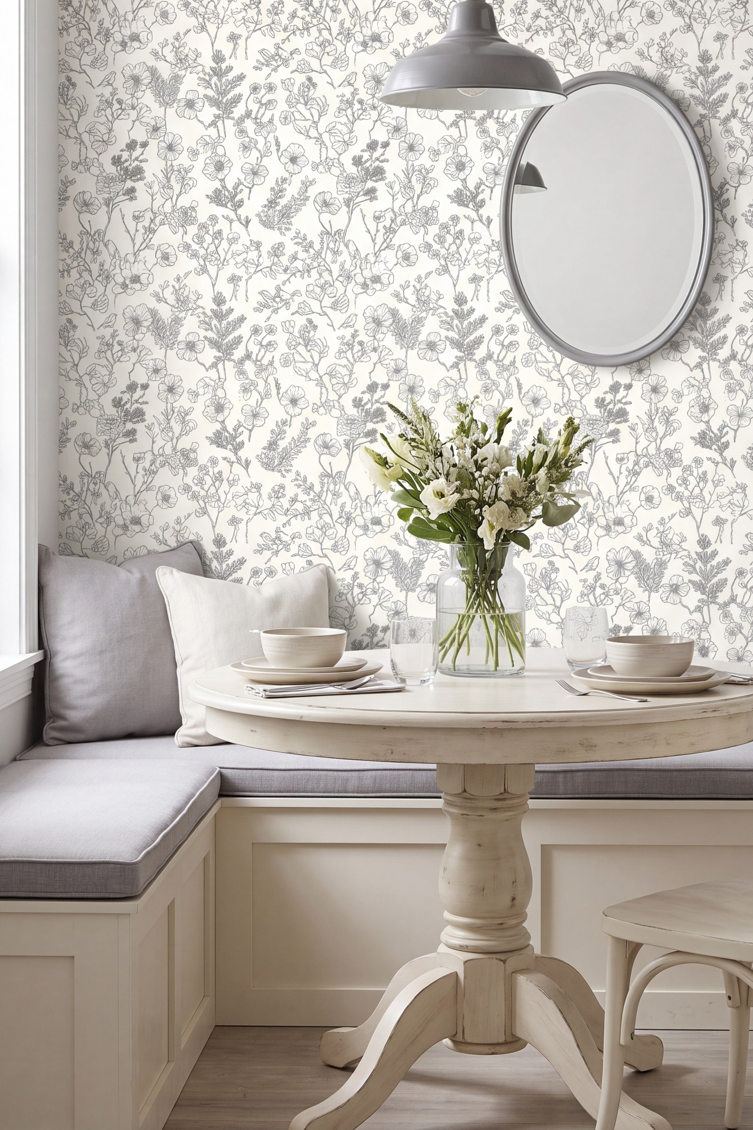 Hidden Aviary wallpaper shown in a cozy nook