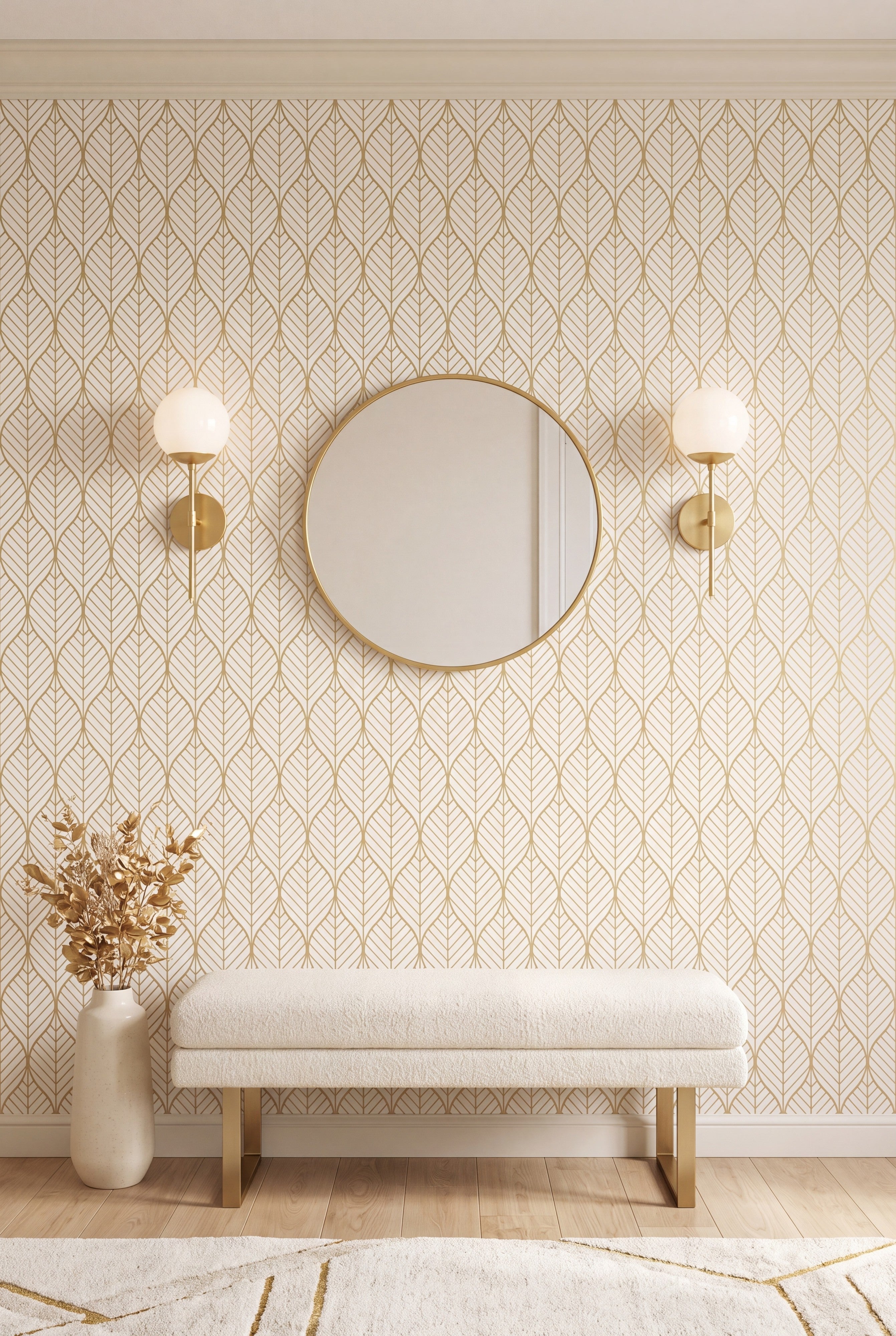 Gilded Leaf wallpaper shown on an accent wall