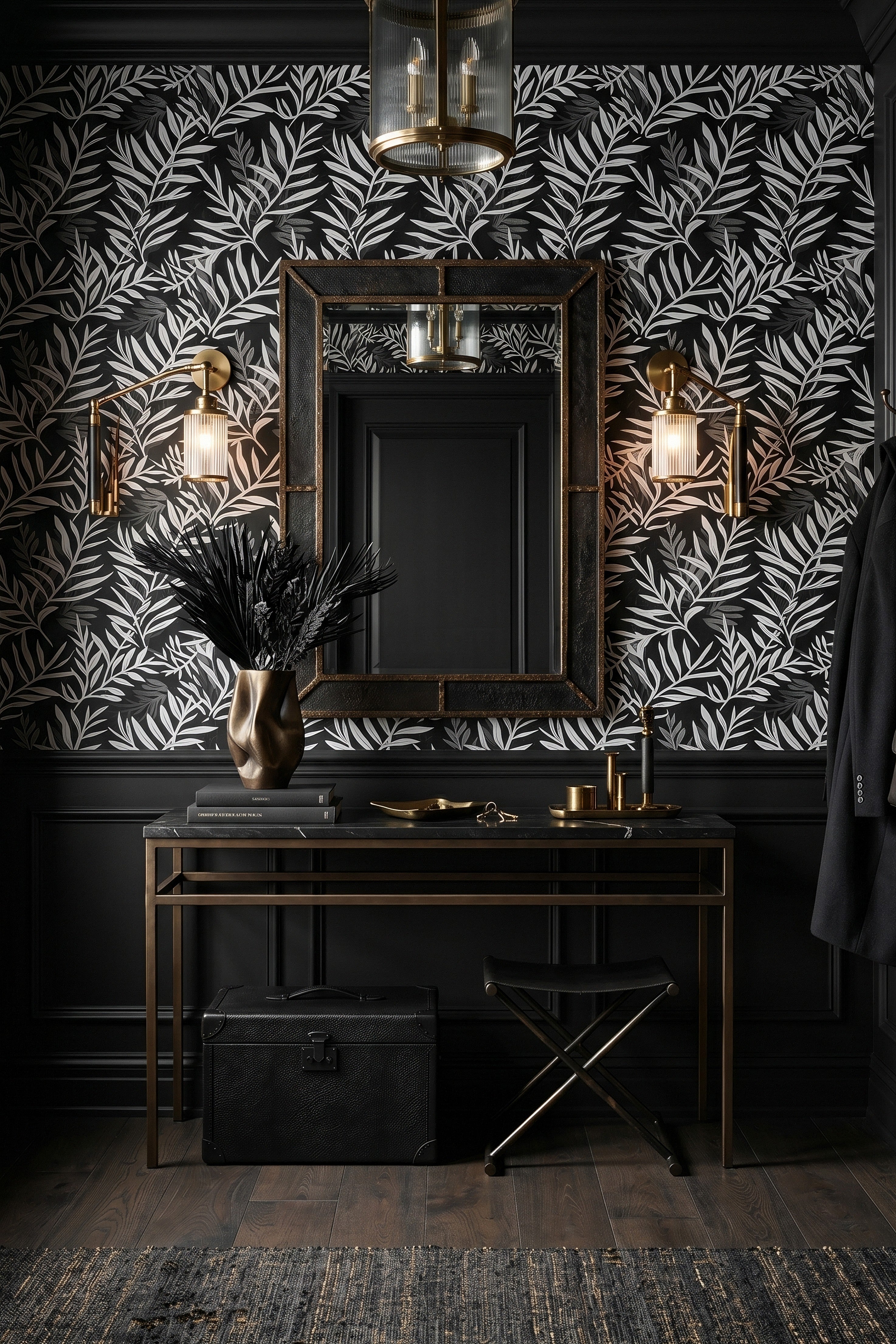 Ink Garden wallpaper shown in an entryway