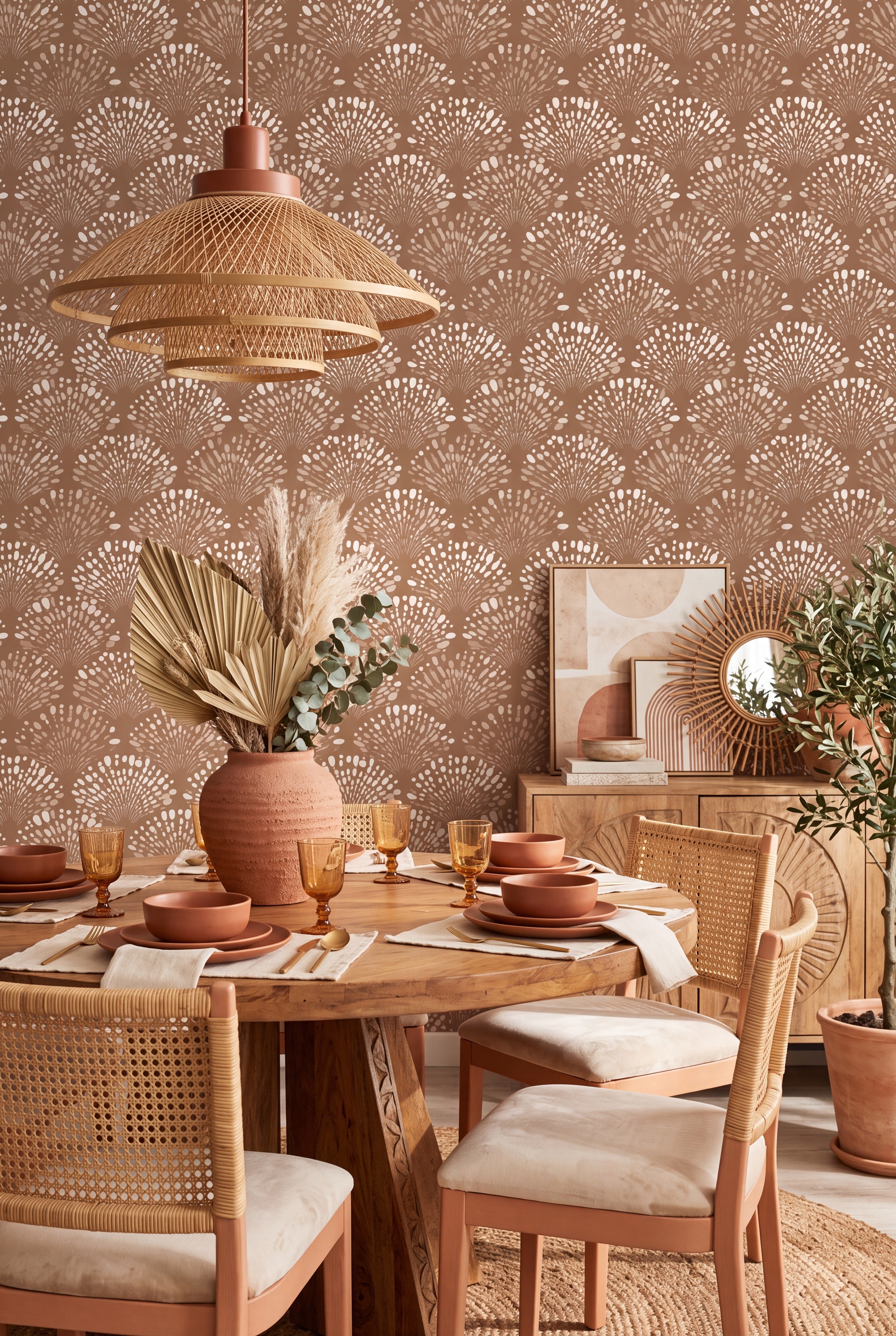 Desert Sunrise wallpaper shown in a dining room