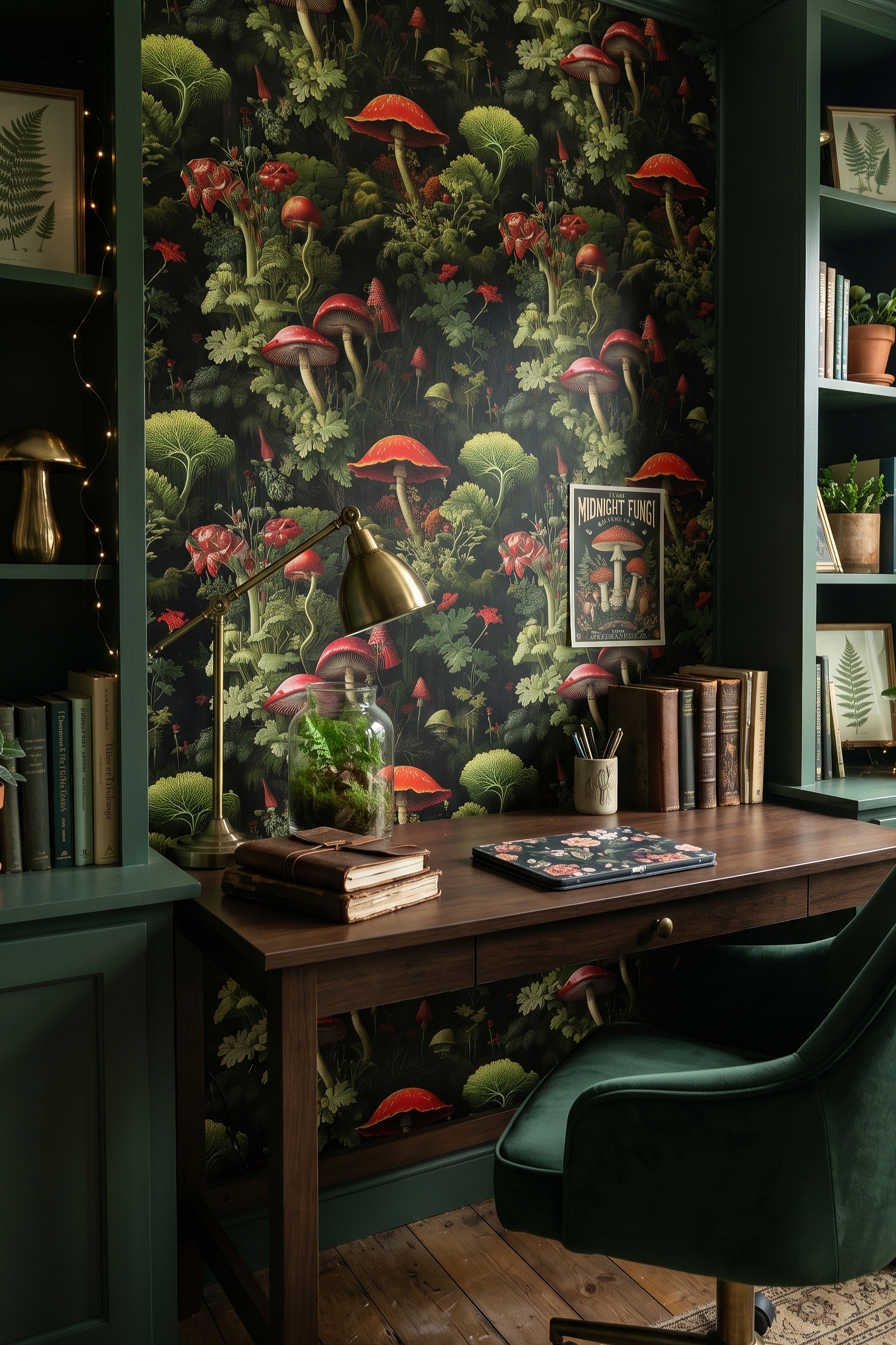 Fairy Ring wallpaper shown in a home office