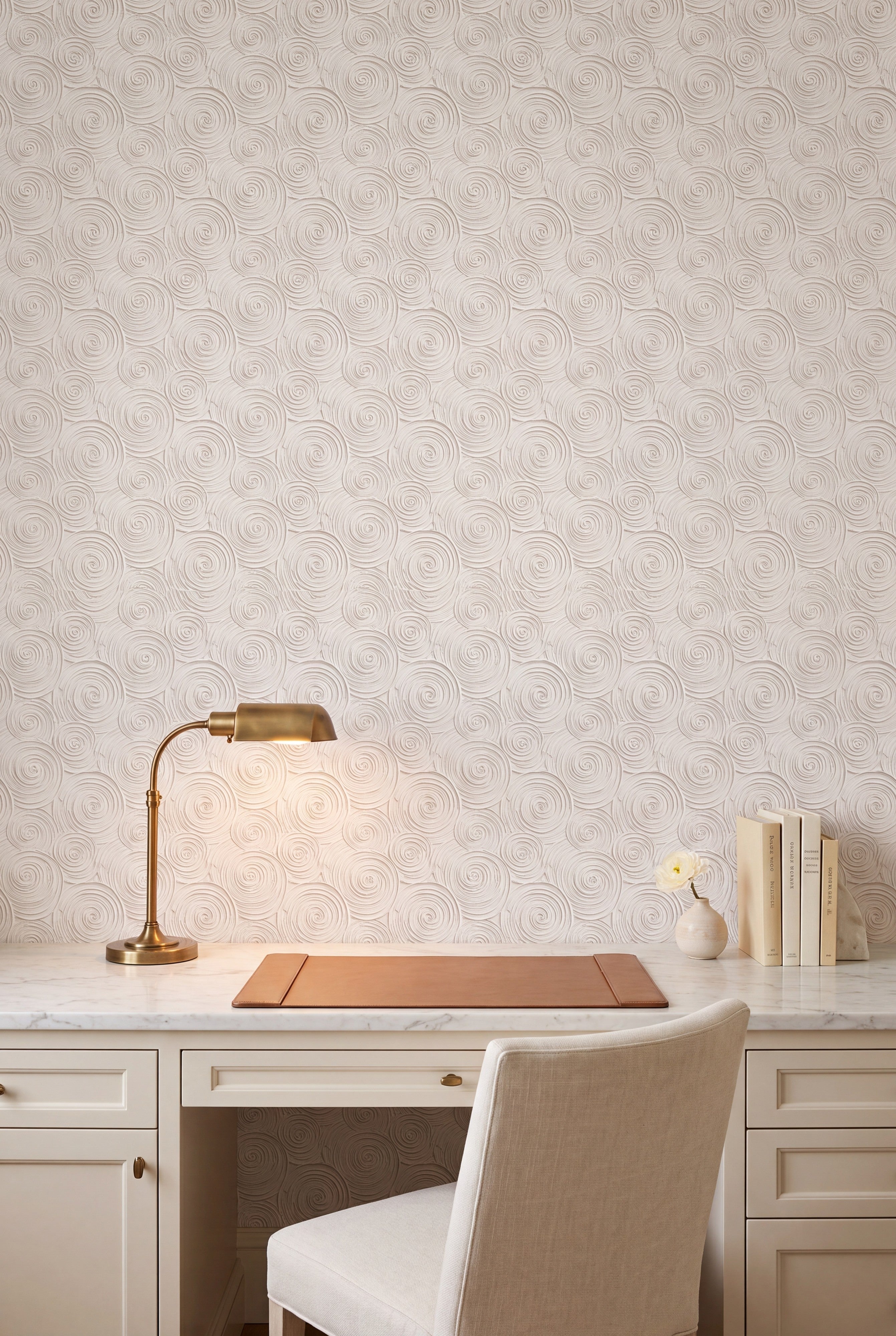 Ivory Swirl wallpaper shown in a home office