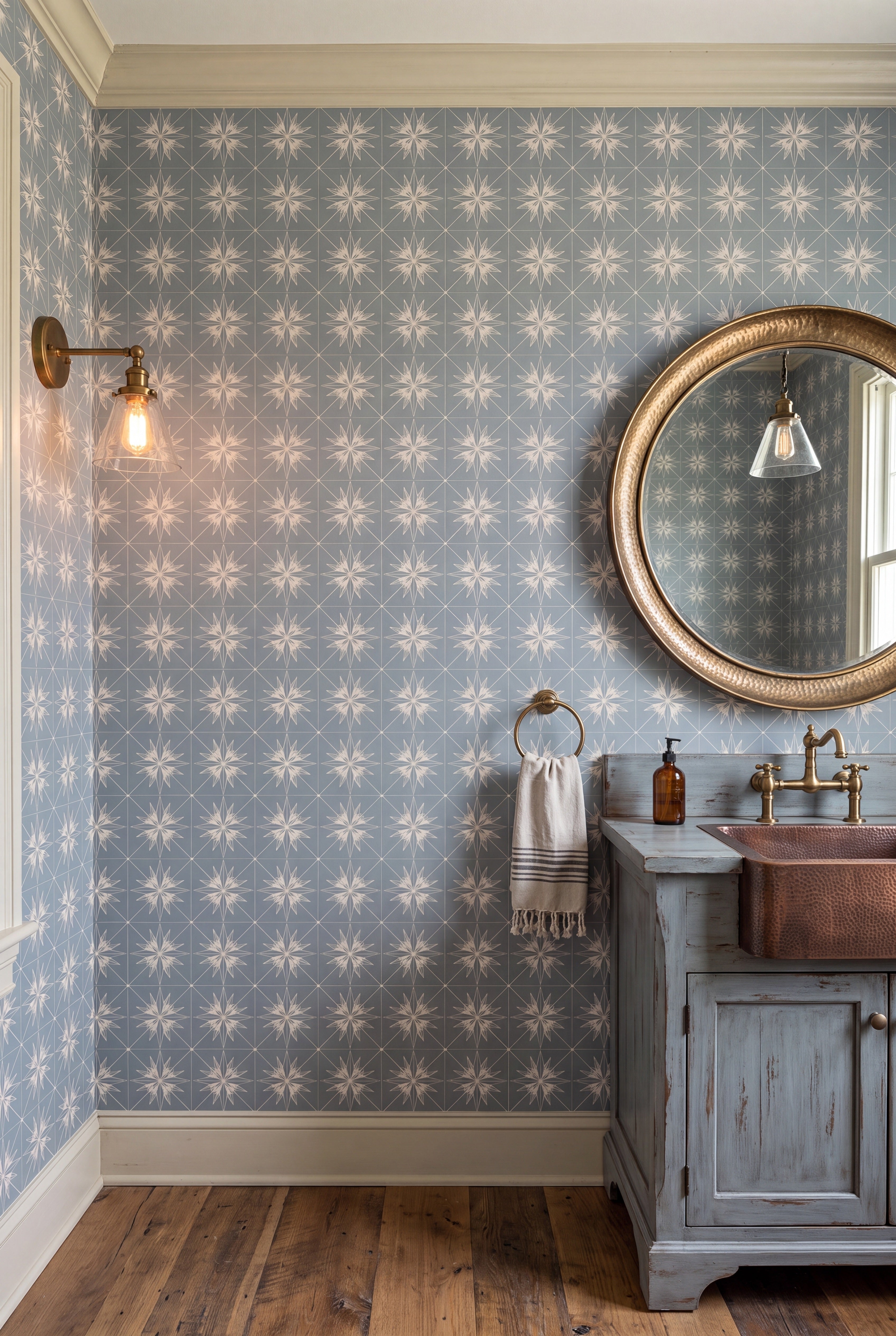 Retro Slate wallpaper shown in a powder room