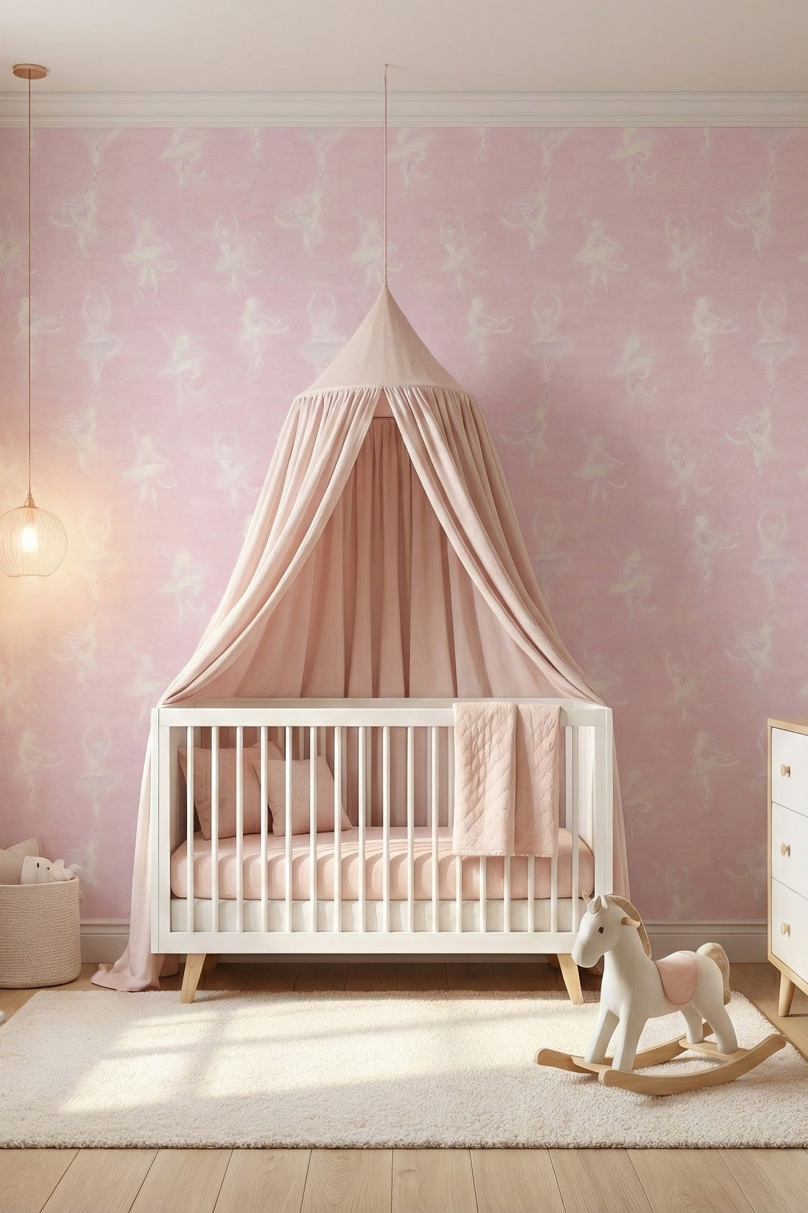 Tutu Kitty wallpaper shown in a nursery