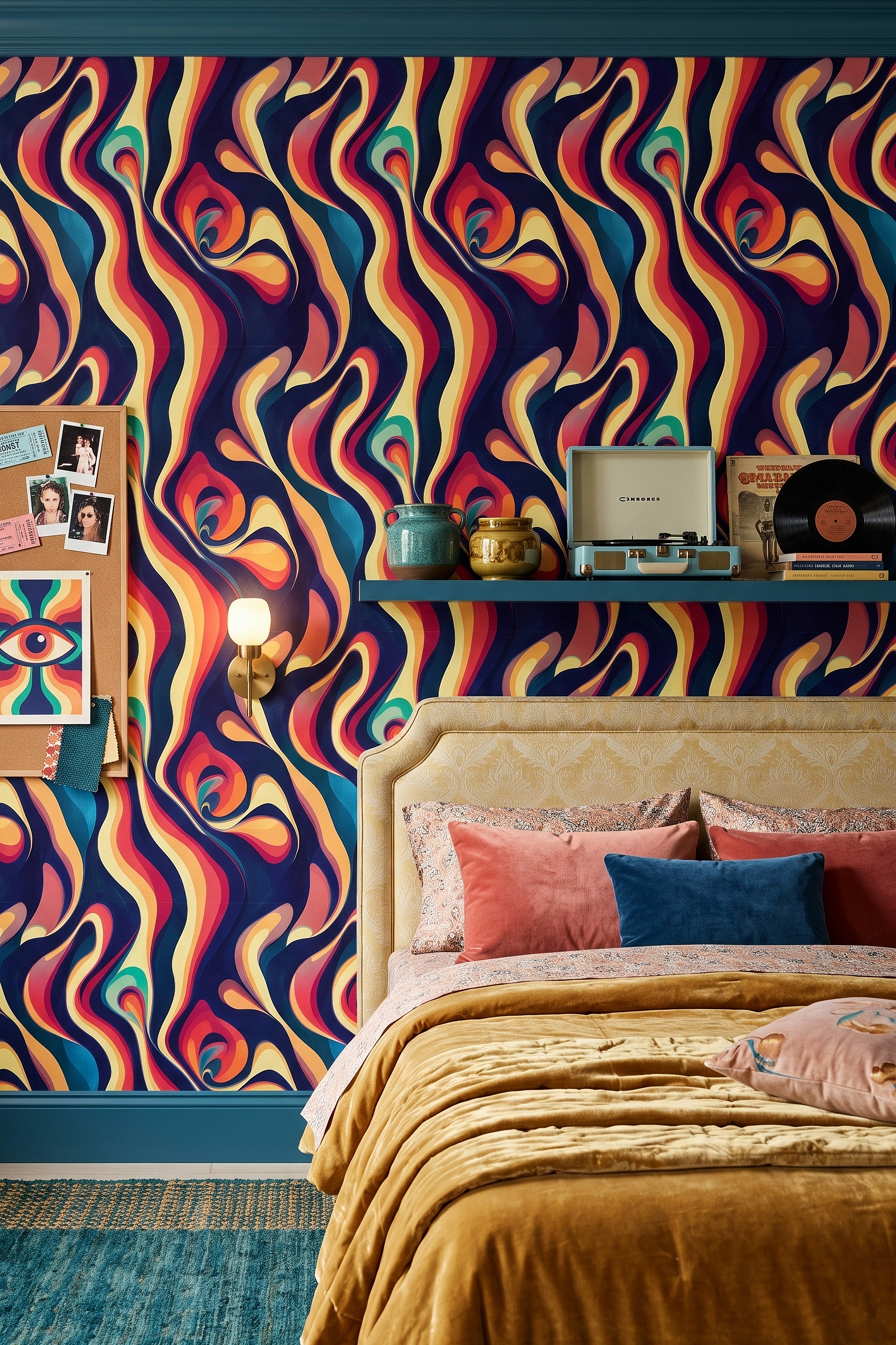 Disco Daydream wallpaper shown in a bedroom