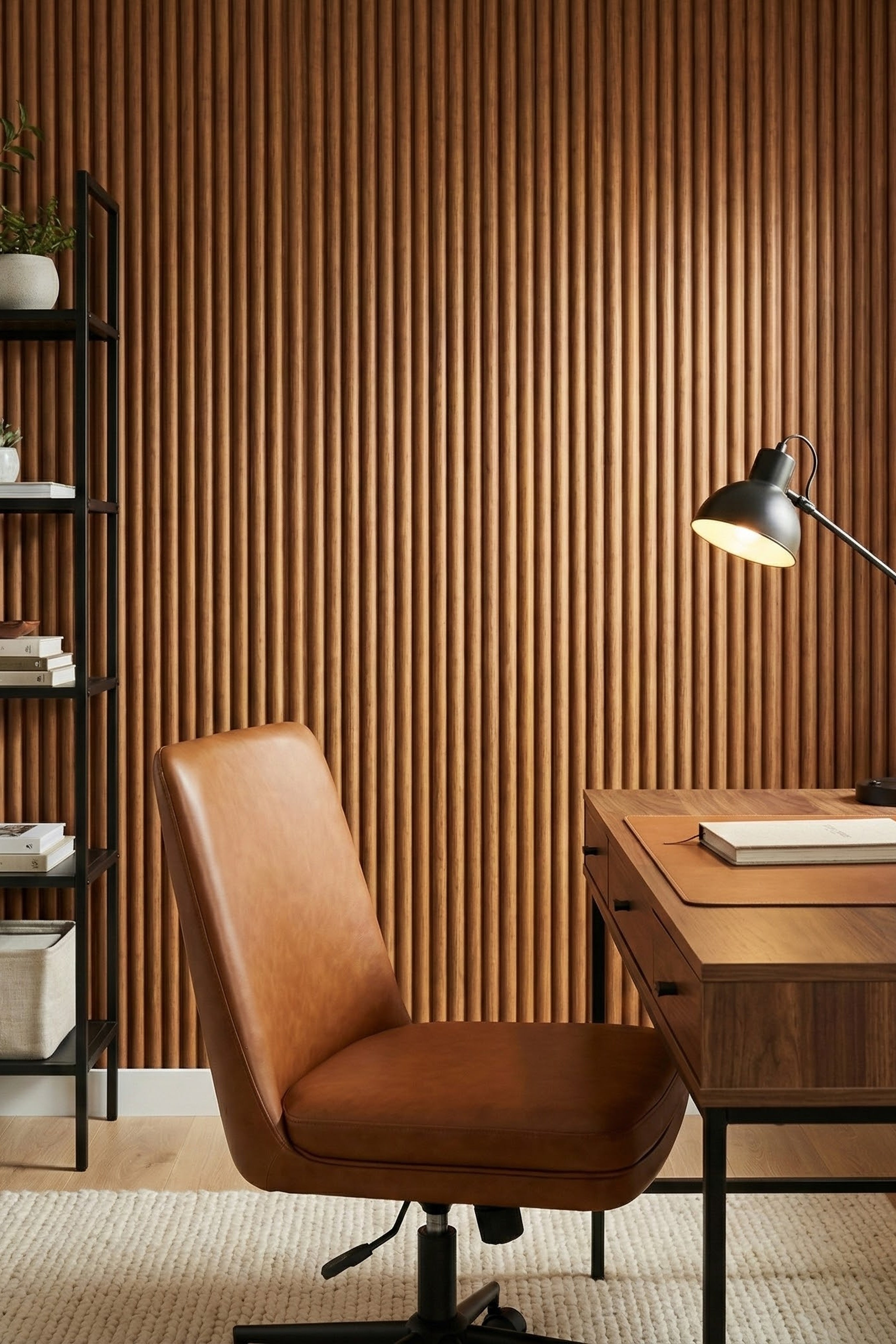 Cabana Slat wallpaper shown in a home office