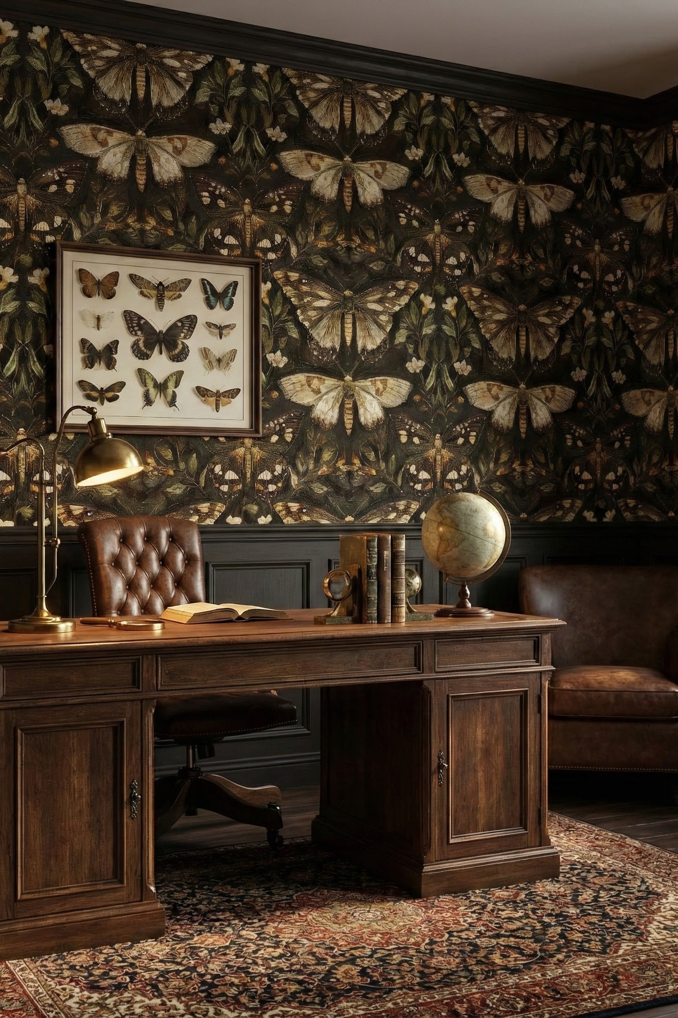 Mothlight wallpaper shown in a home office