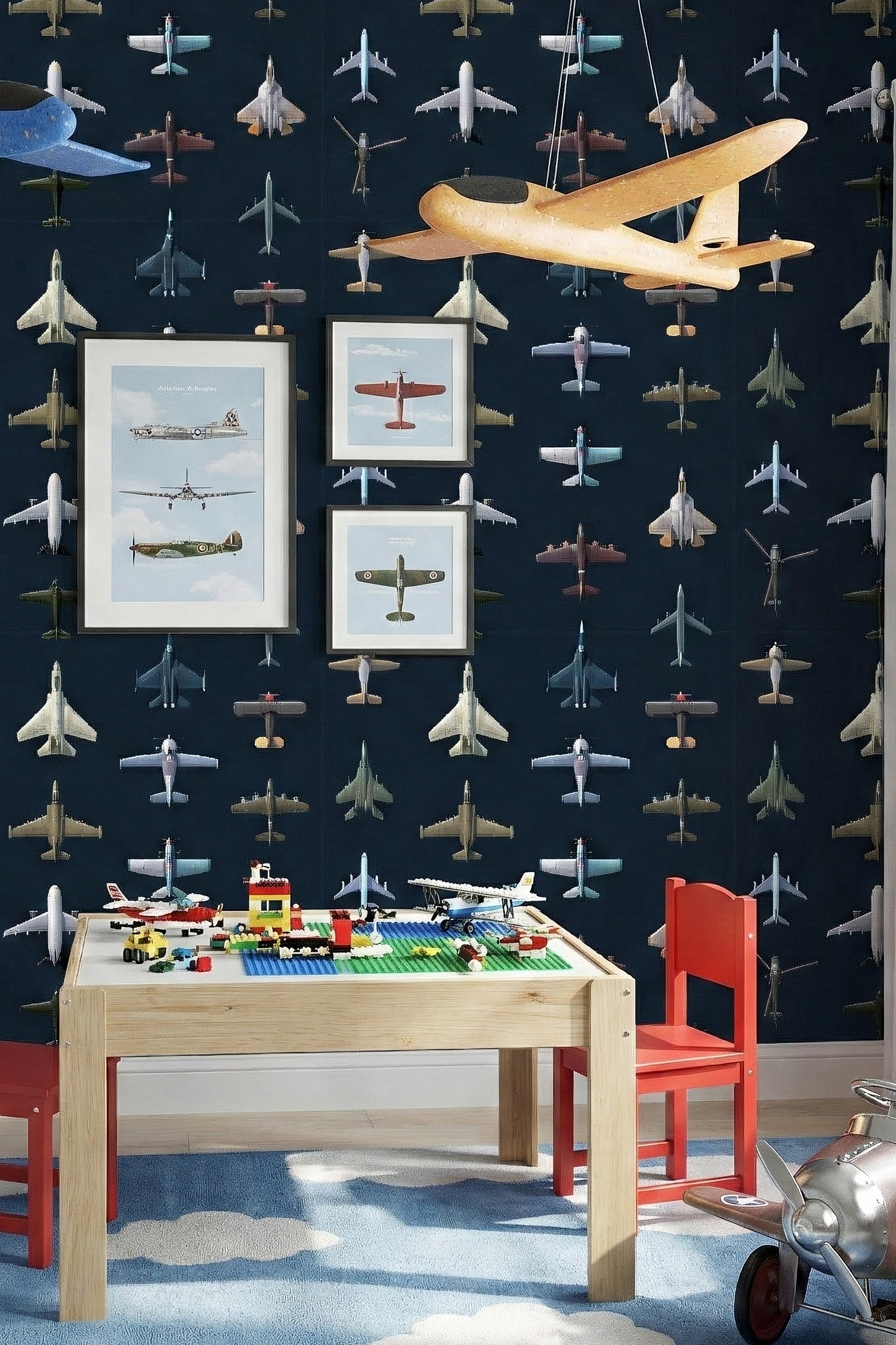 Flying Ace wallpaper shown in a playroom