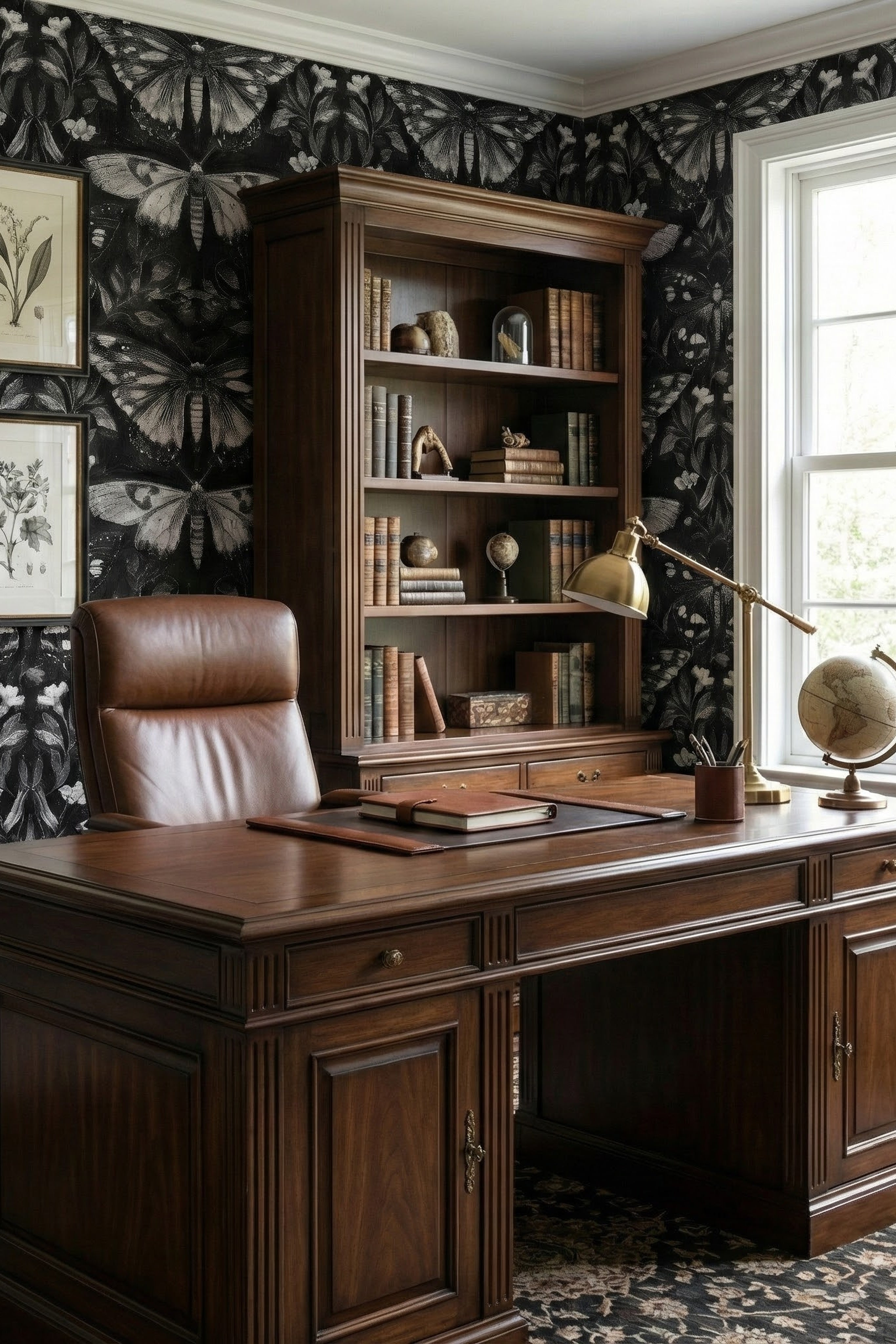 Gothic Flutter wallpaper shown in a home office