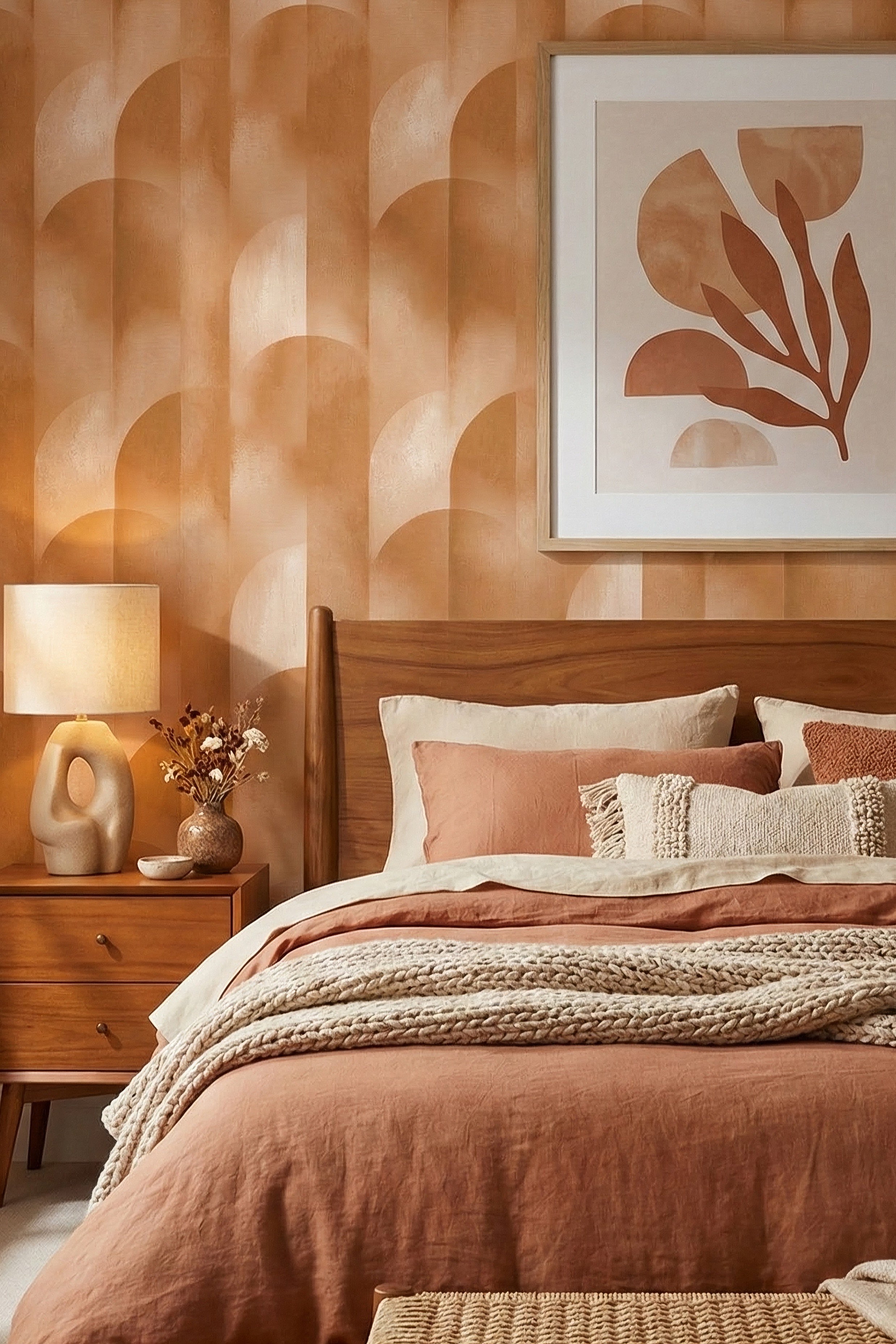Terra Arch wallpaper shown in a bedroom