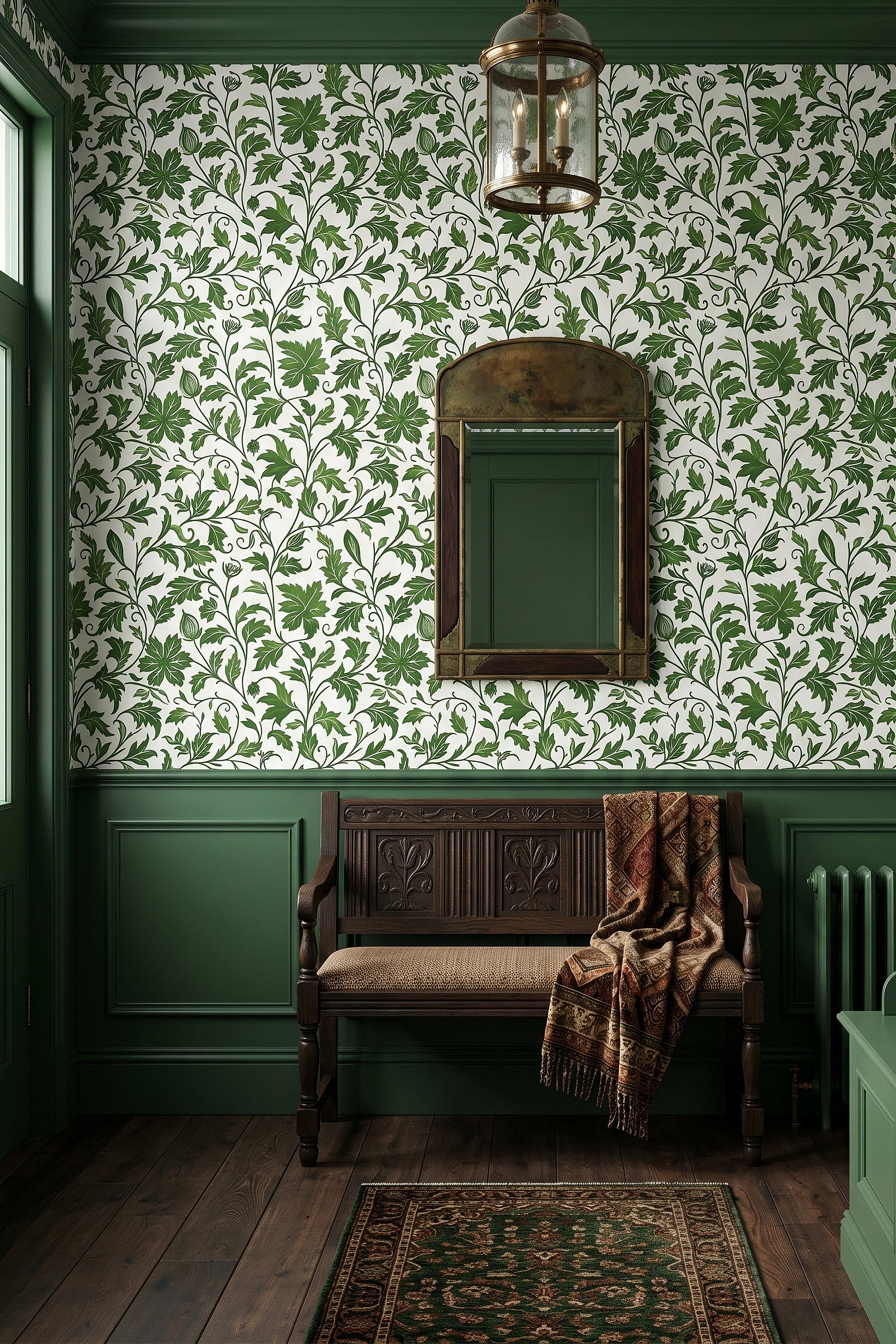 Ivy League wallpaper shown in an entryway