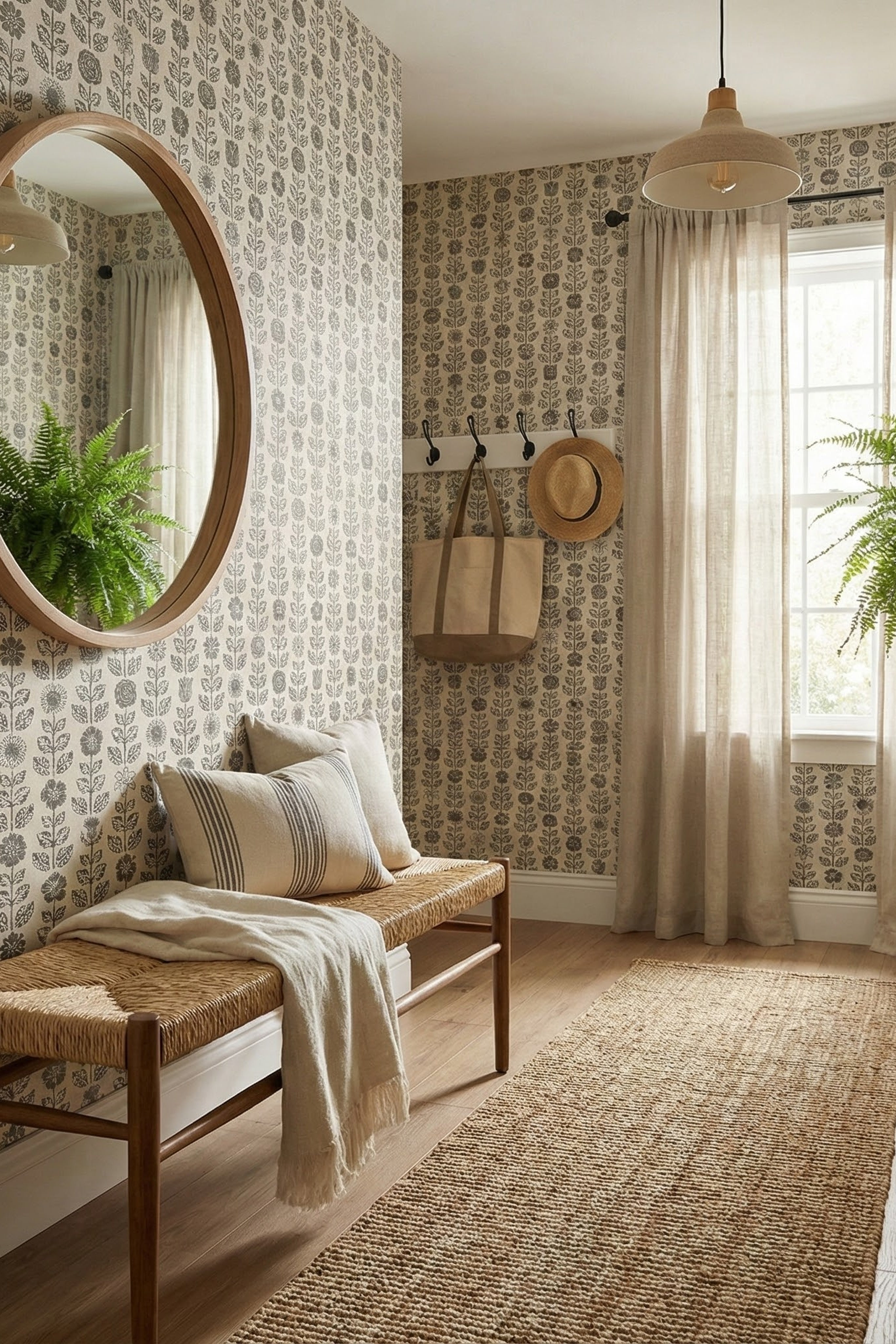 Oat Folk wallpaper shown in an entryway