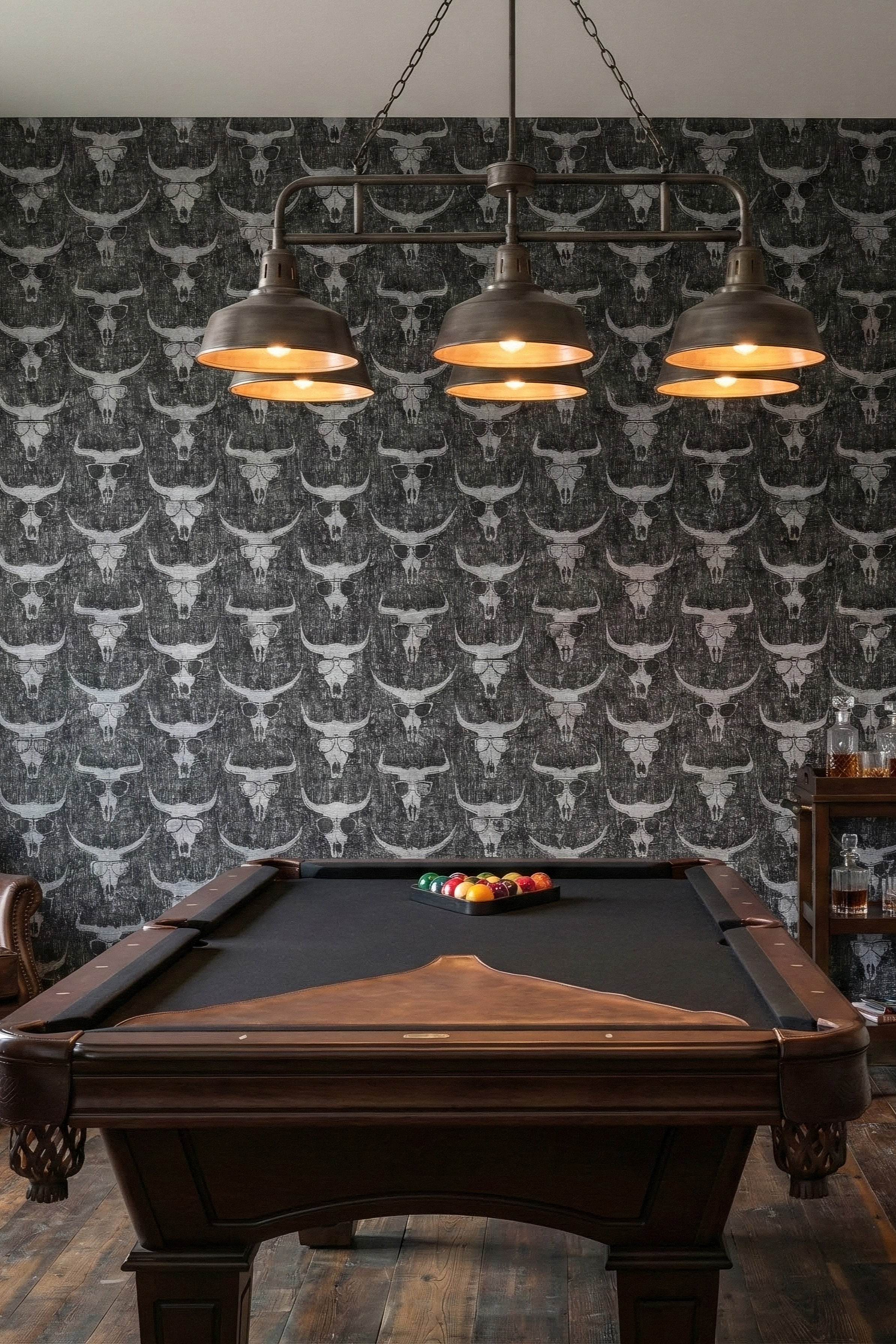 Longhorn Saloon wallpaper shown in a pool house