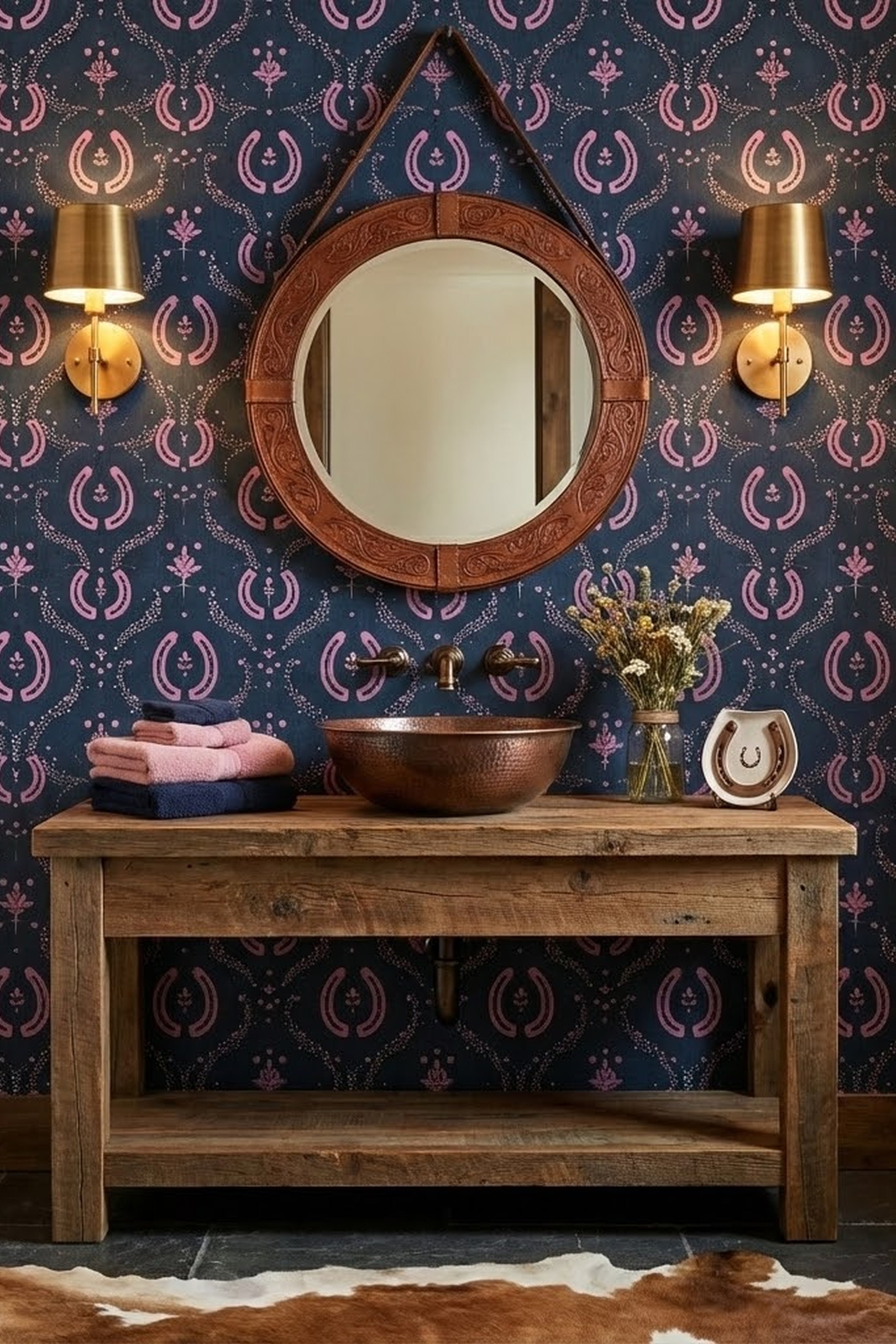 Rodeo Princess wallpaper shown in a powder room