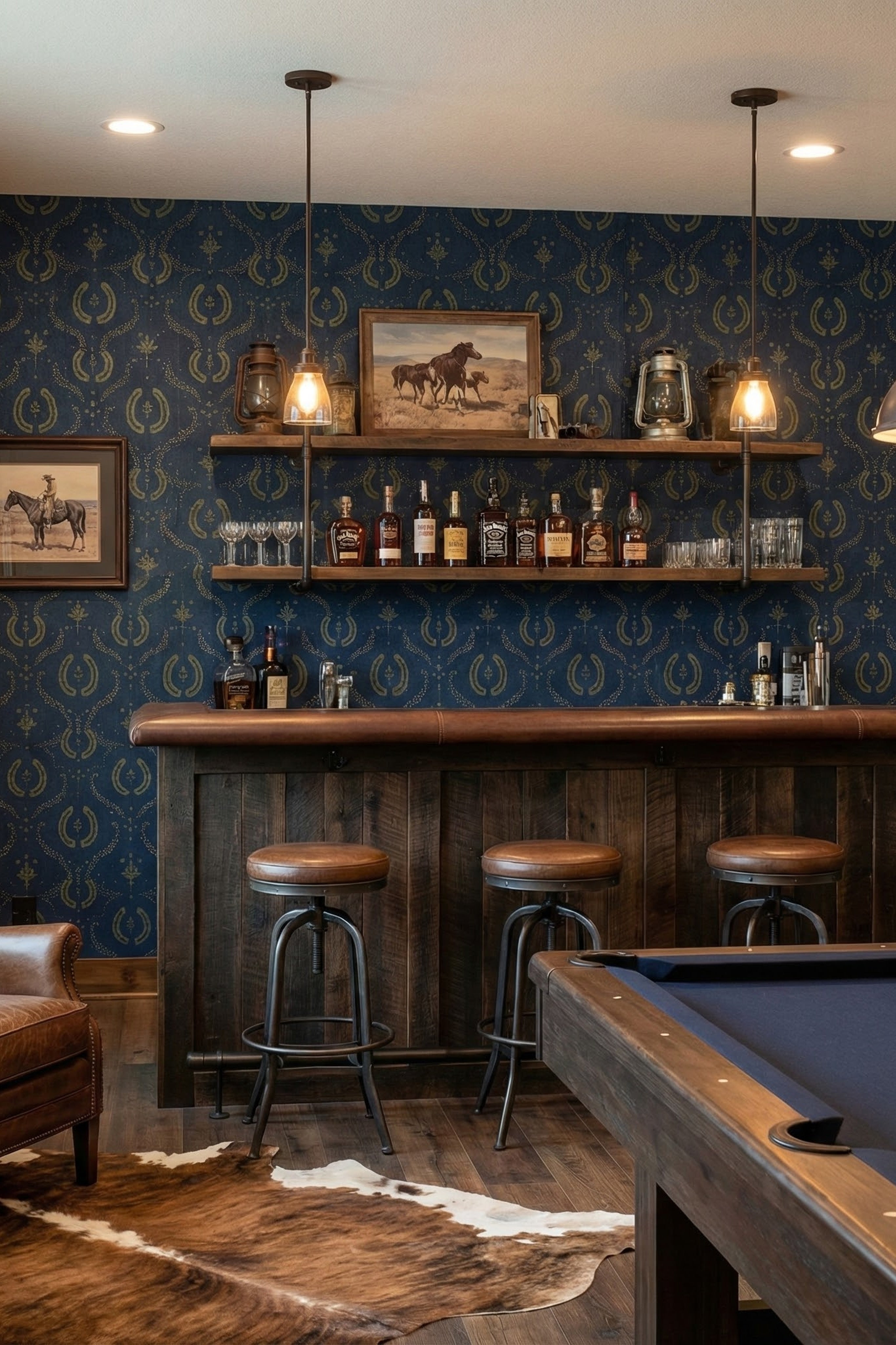 Ranch Hand wallpaper shown in a home bar