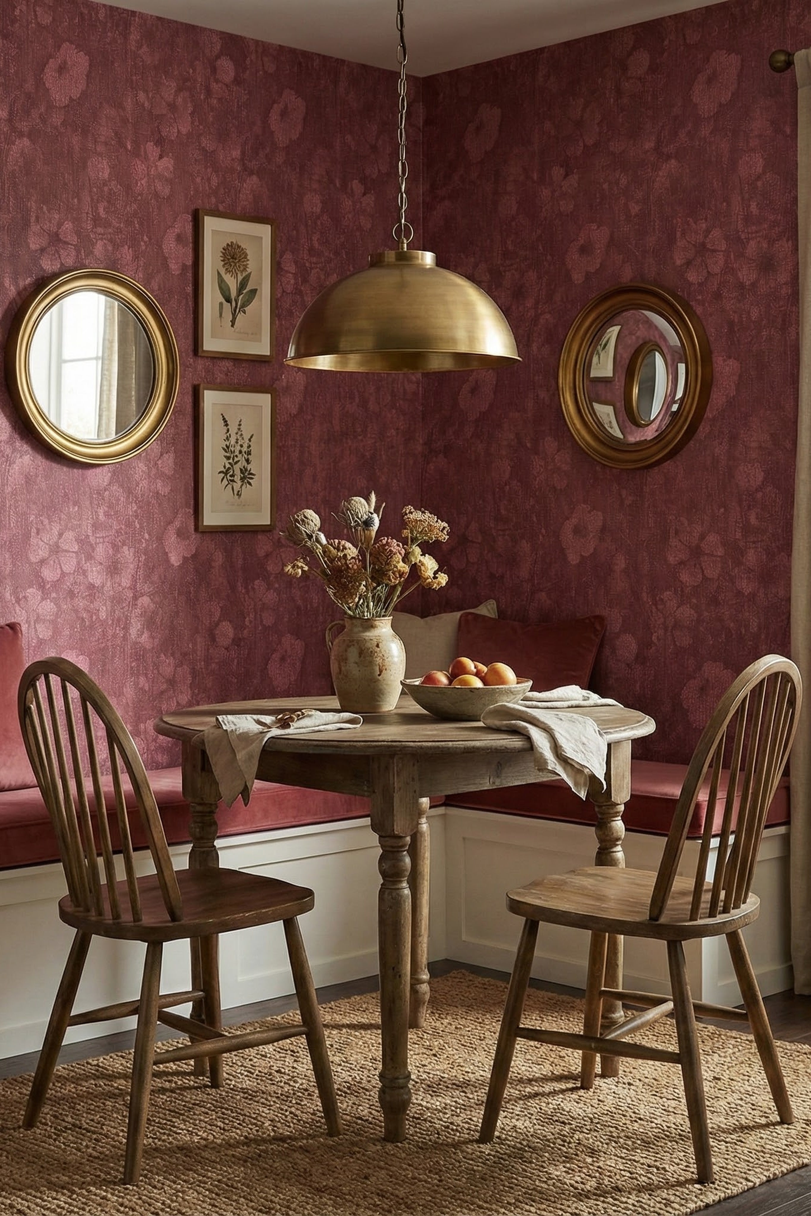 Rose & Denim wallpaper shown in a cozy nook